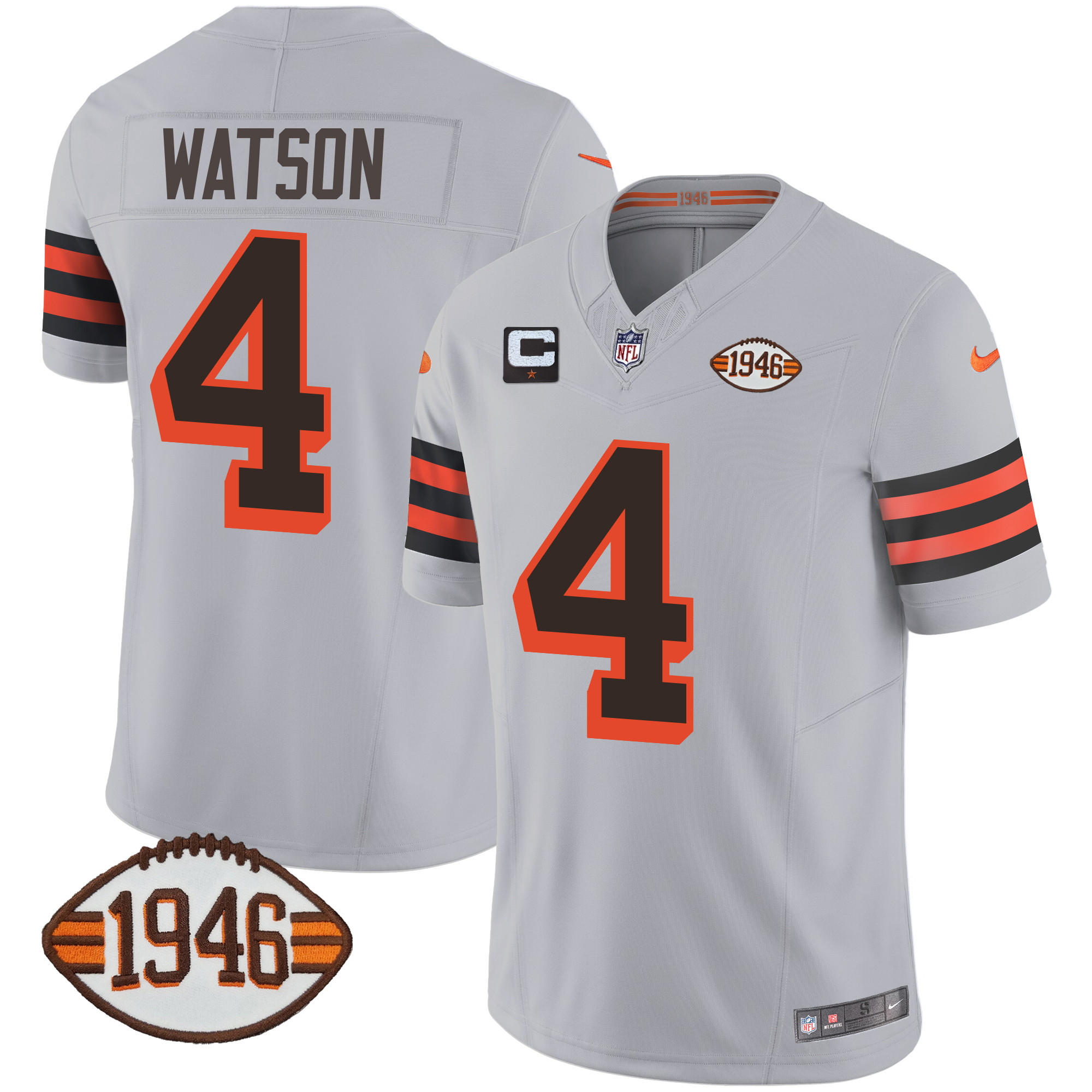 Deshaun Watson Men's Cleveland Browns 1946 75th Anniversary Patch Gray Jersey - All Stitched