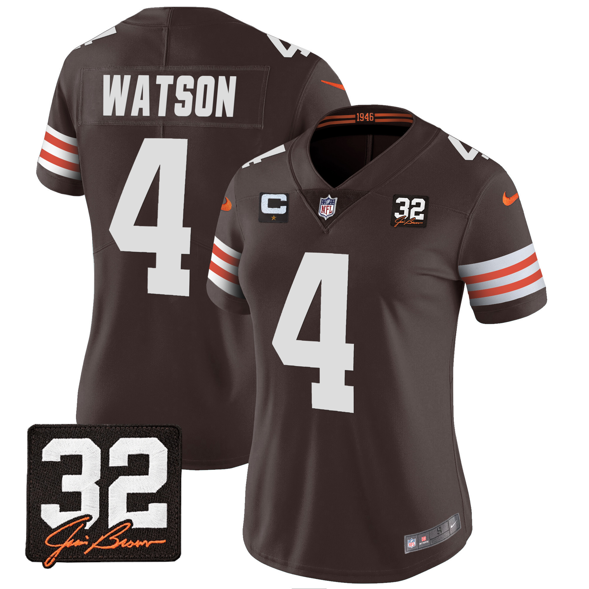 Deshaun Watson Women's Cleveland Browns #32 Jim Brown Memorial Patch Jersey - All Stitched