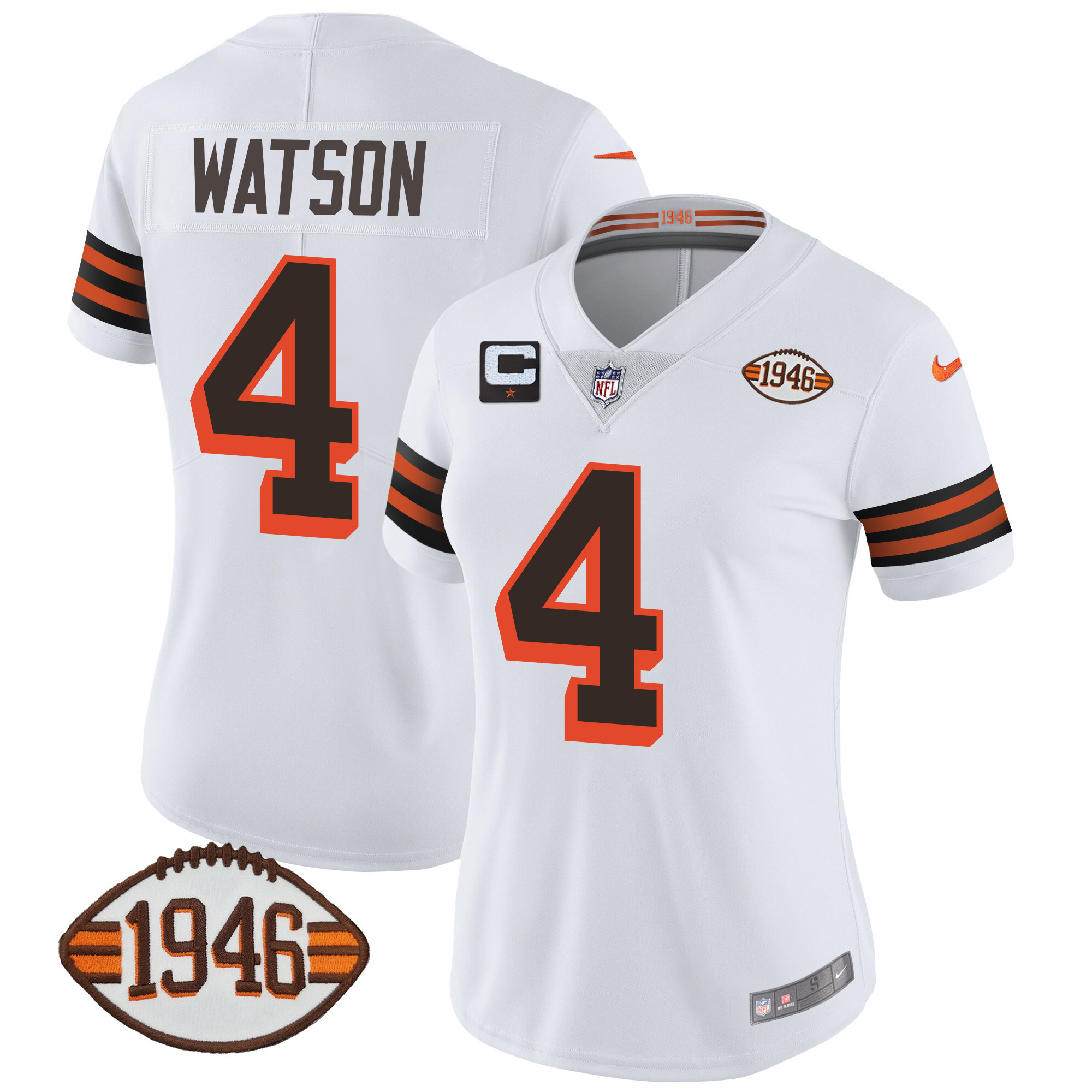 Deshaun Watson Women's Cleveland Browns 1946 75th Anniversary Patch 1946 White Jersey - All Stitched