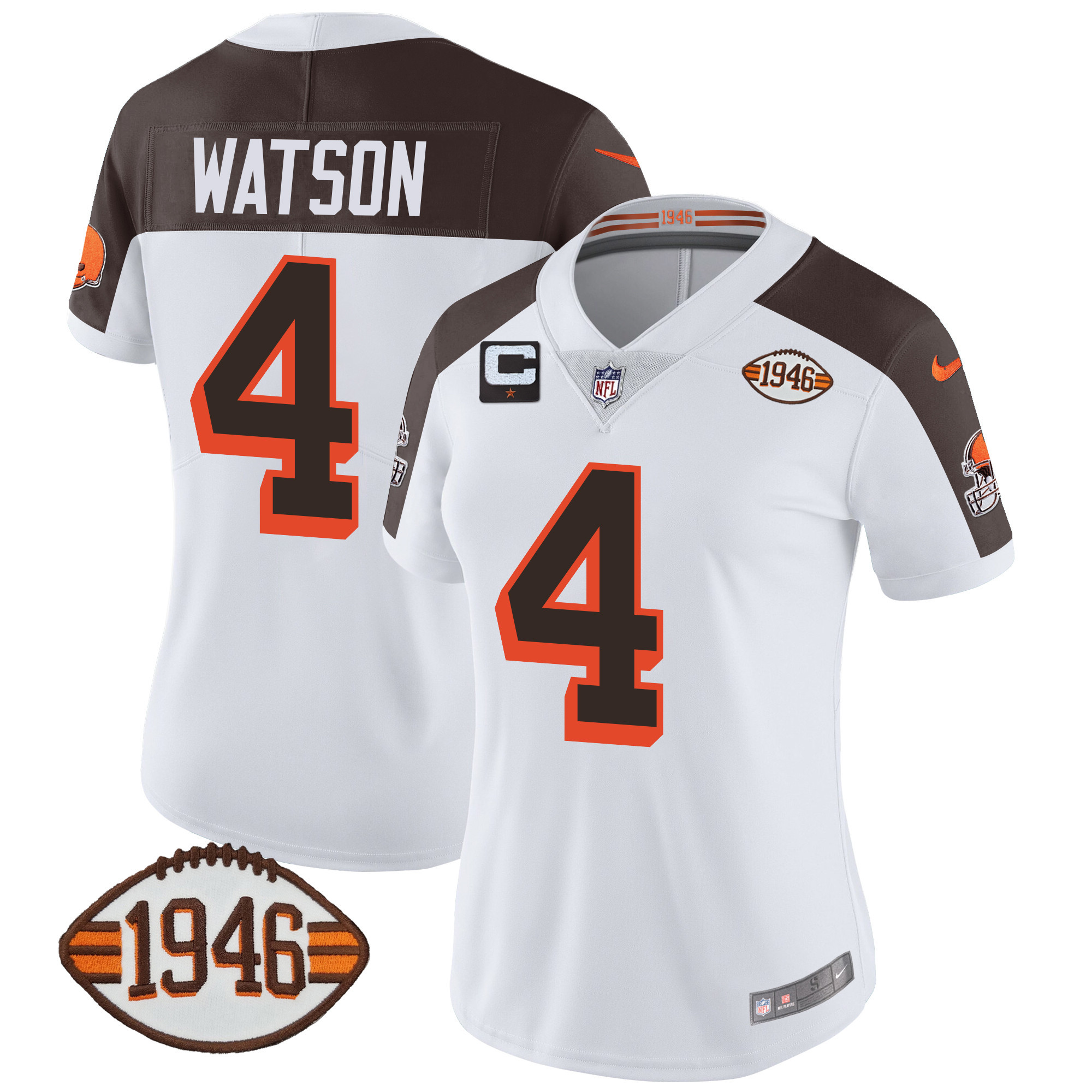 Deshaun Watson Women's Cleveland Browns 1946 75th Anniversary Patch Inverted Jersey - All Stitched