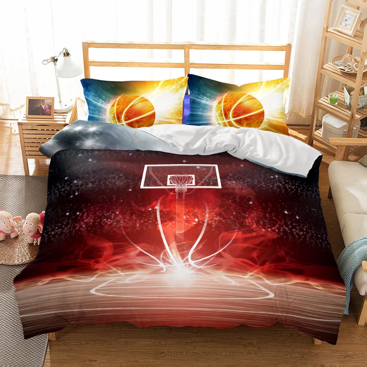 Design 3D Basketball Fire Printed Duvet Cover Bedding Set