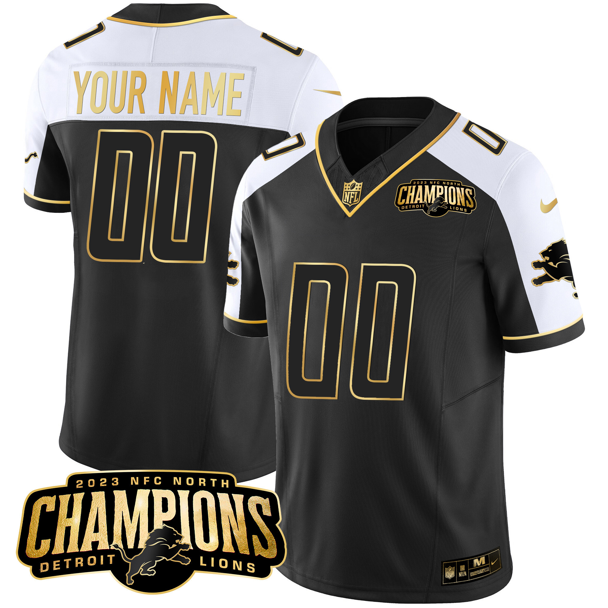 Detroit Lions 2023 NFC North Champions Patch Gold Vapor Custom Alternate Jersey - All Stitched 