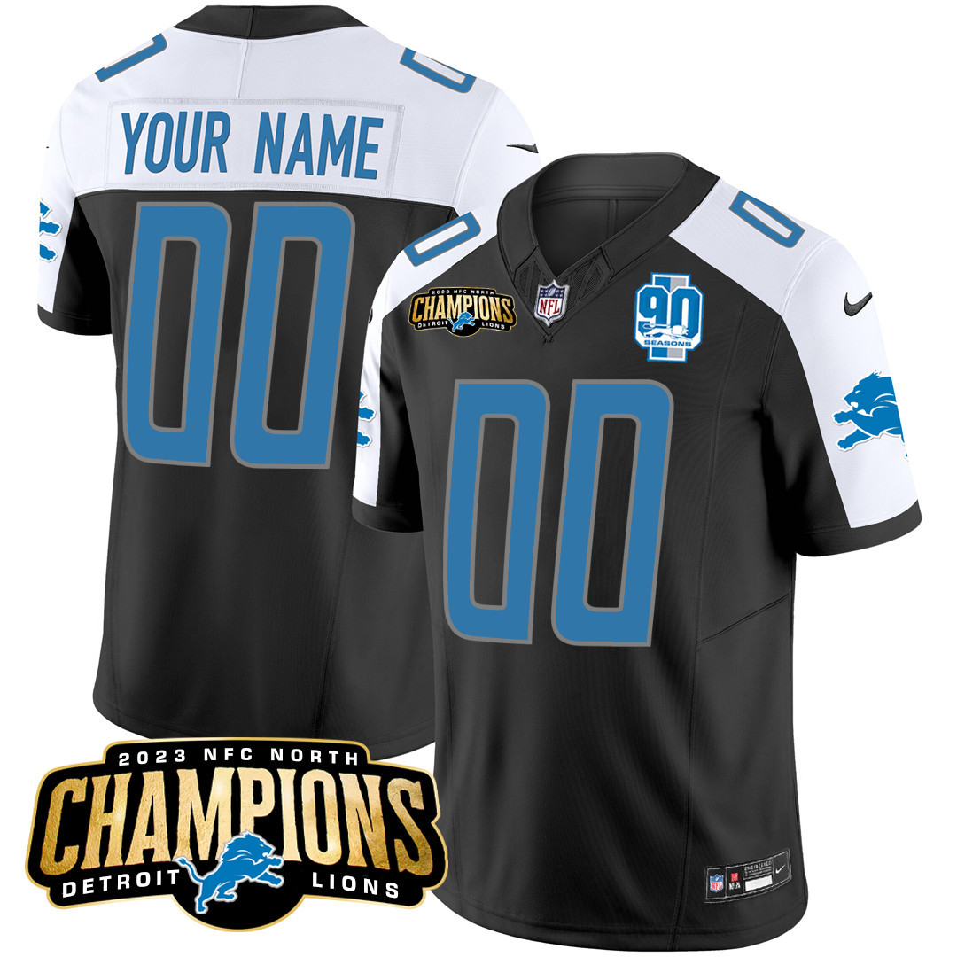 Detroit Lions 2023 NFC North Champions Patch Vapor Custom Black Alternate Jersey - All Stitched 