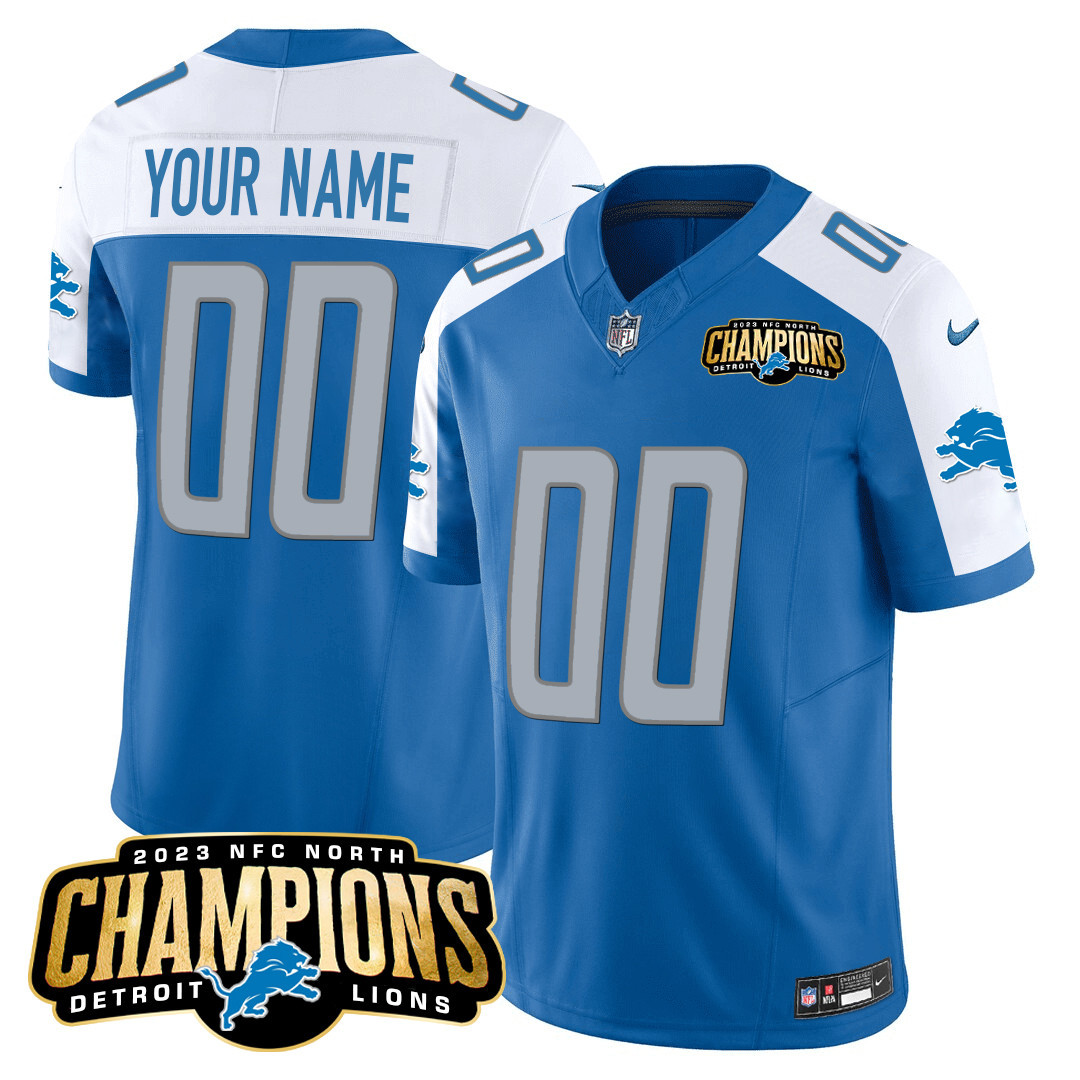 Detroit Lions 2023 NFC North Champions Patch Vapor Custom Blue Alternate Jersey - All Stitched 