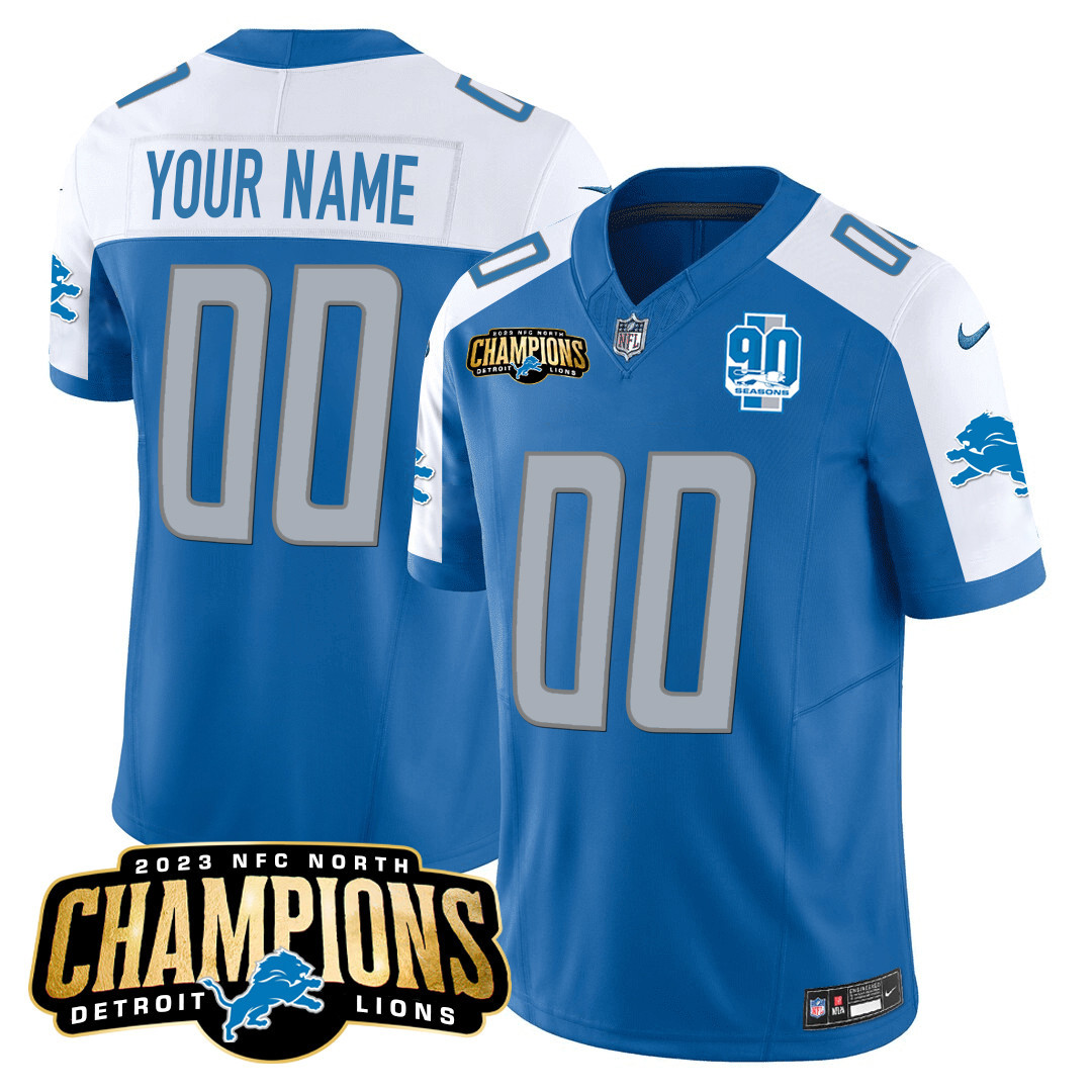Detroit Lions 2023 NFC North Champions Patch Vapor Custom Blue Alternate Jersey - All Stitched 