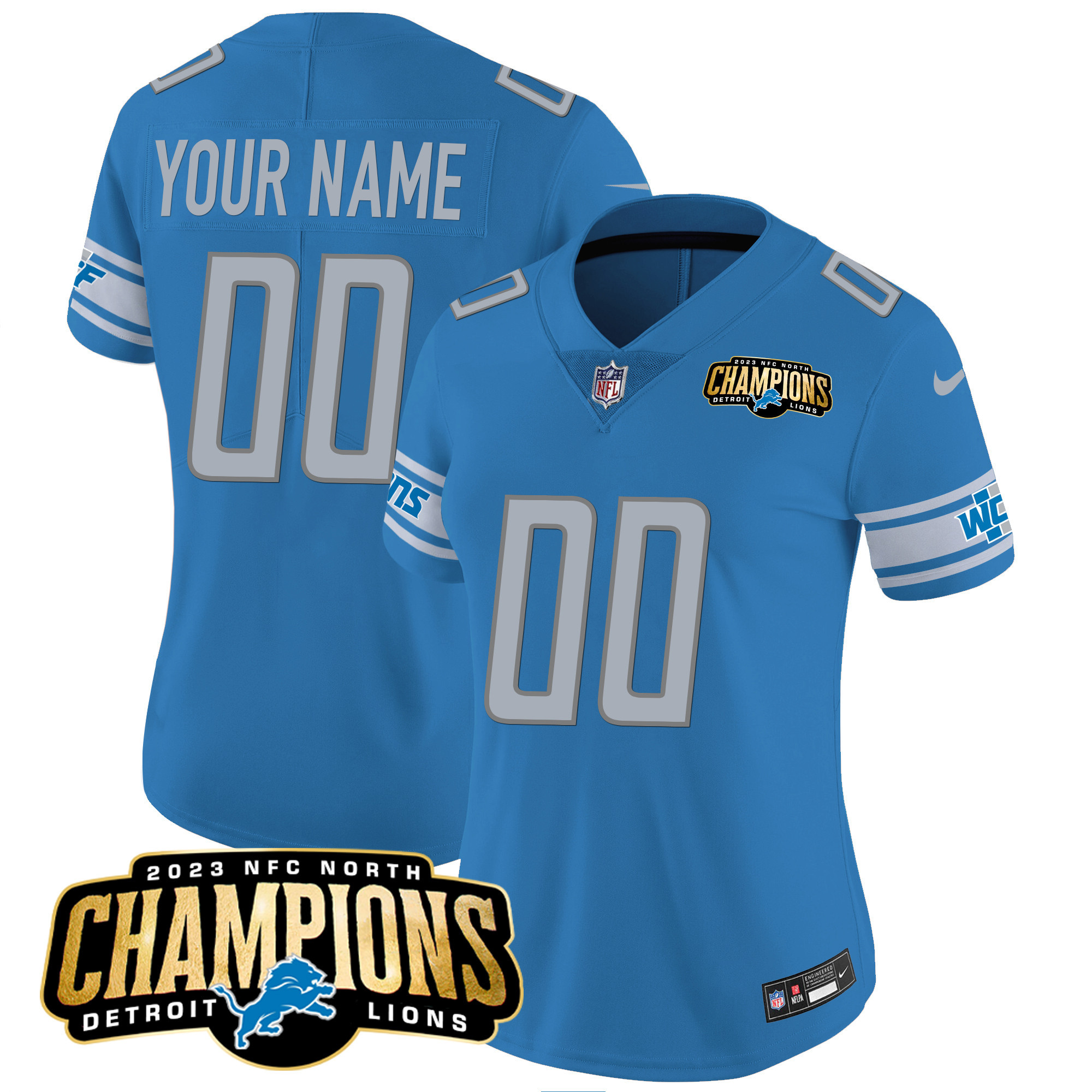 Detroit Lions 2023 NFC North Champions Patch Vapor Custom Blue Jersey - All Stitched 