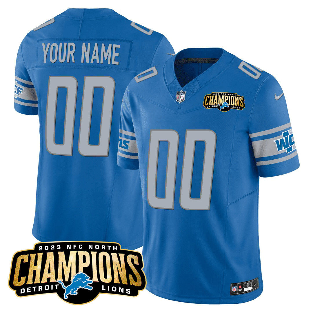 Detroit Lions 2023 NFC North Champions Patch Vapor Custom Blue Jersey - All Stitched 