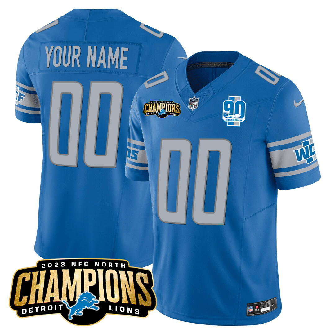 Detroit Lions 2023 NFC North Champions Patch Vapor Custom Blue Jersey - All Stitched 