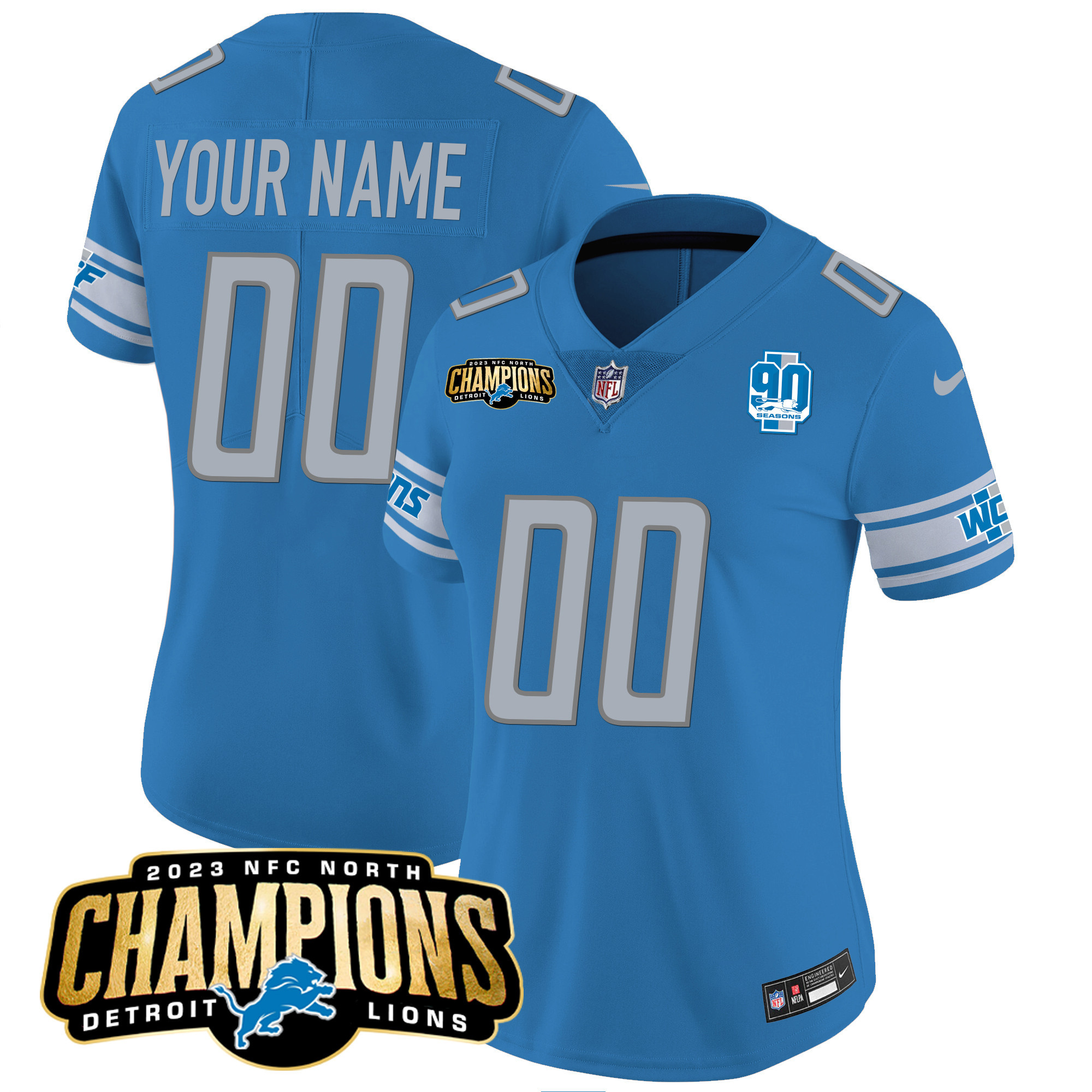 Detroit Lions 2023 NFC North Champions Patch Vapor Custom Blue Jersey - All Stitched 