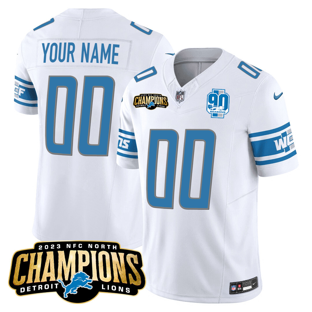 Detroit Lions 2023 NFC North Champions Patch Vapor Custom White Jersey - All Stitched 