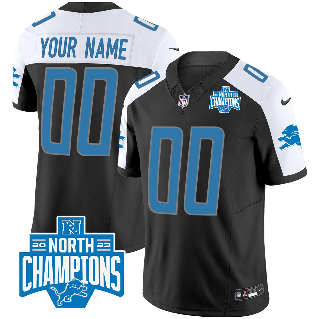 Detroit Lions 2023 NFC North Division Champions Patch Vapor Custom Black Alternate Jersey - All Stitched 