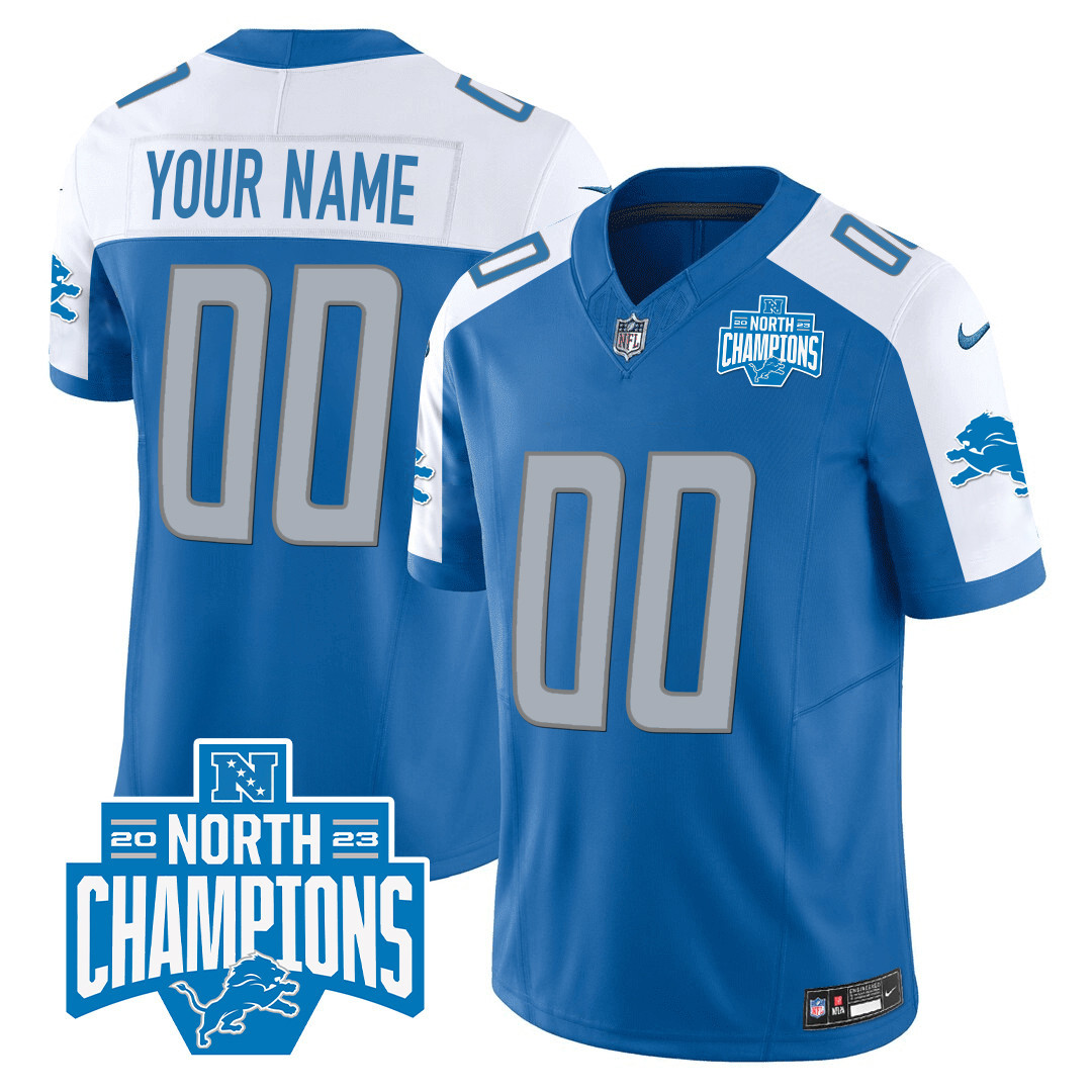 Detroit Lions 2023 NFC North Division Champions Patch Vapor Custom Blue Alternate Jersey - All Stitched 