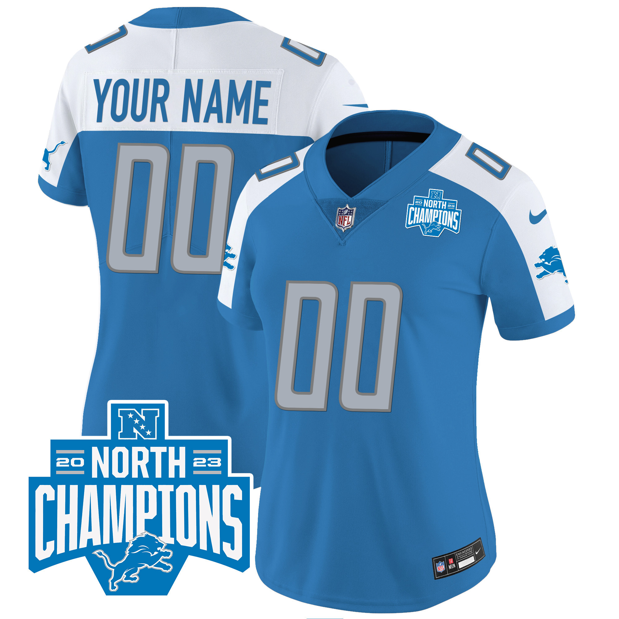 Detroit Lions 2023 NFC North Division Champions Patch Vapor Custom Blue Alternate Jersey - All Stitched 