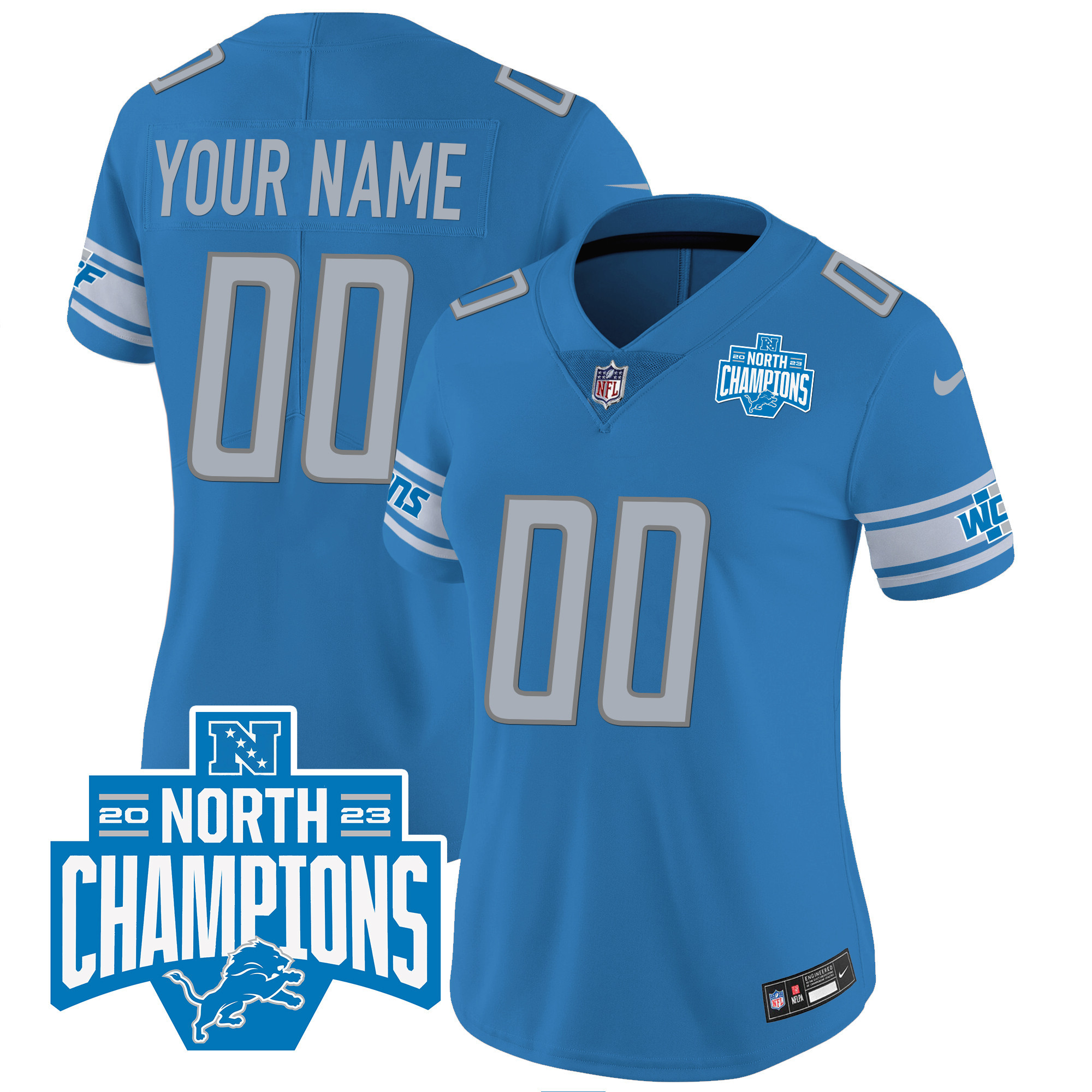 Detroit Lions 2023 NFC North Division Champions Patch Vapor Custom Blue Jersey - All Stitched 