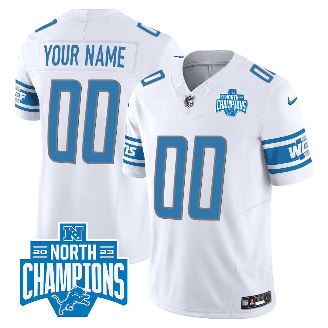 Detroit Lions 2023 NFC North Division Champions Patch Vapor Custom White Jersey - All Stitched 