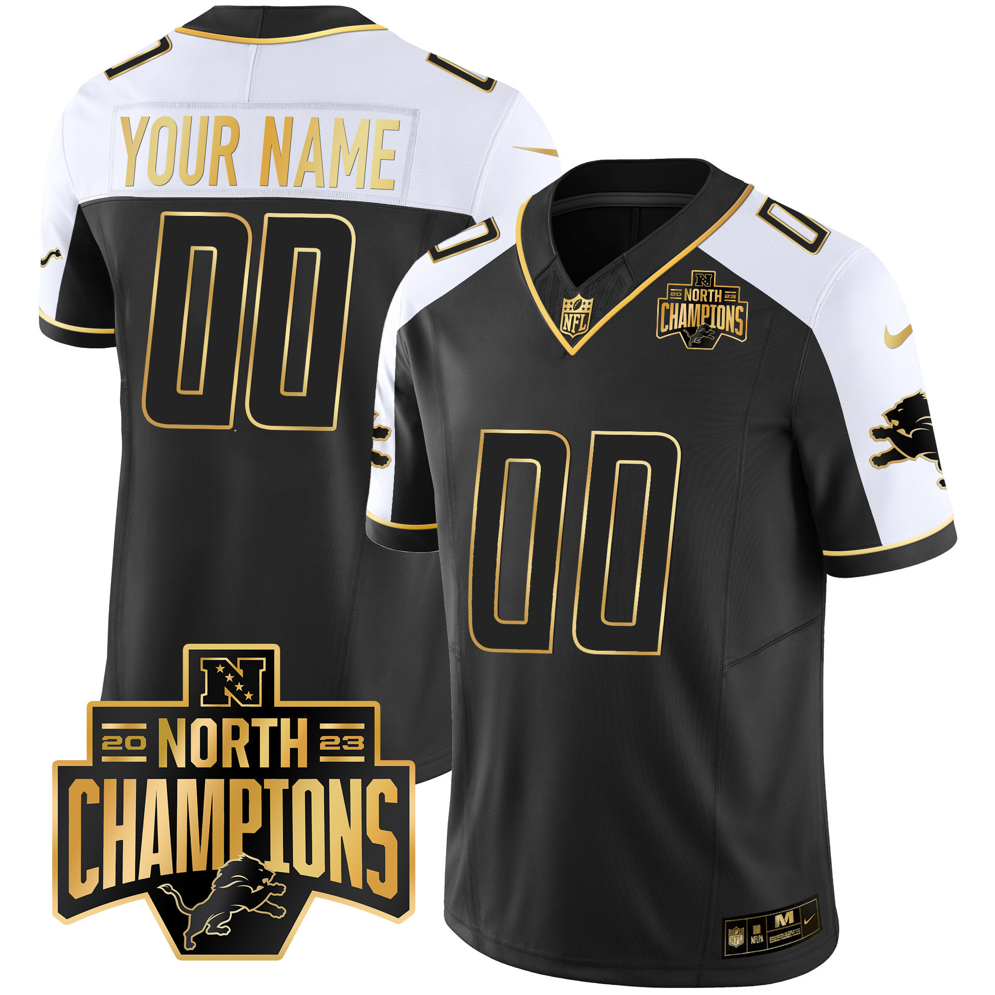 Detroit Lions 2023 NFC North Division Champions Patch Vapor Gold Custom Alternate Jersey - All Stitched 