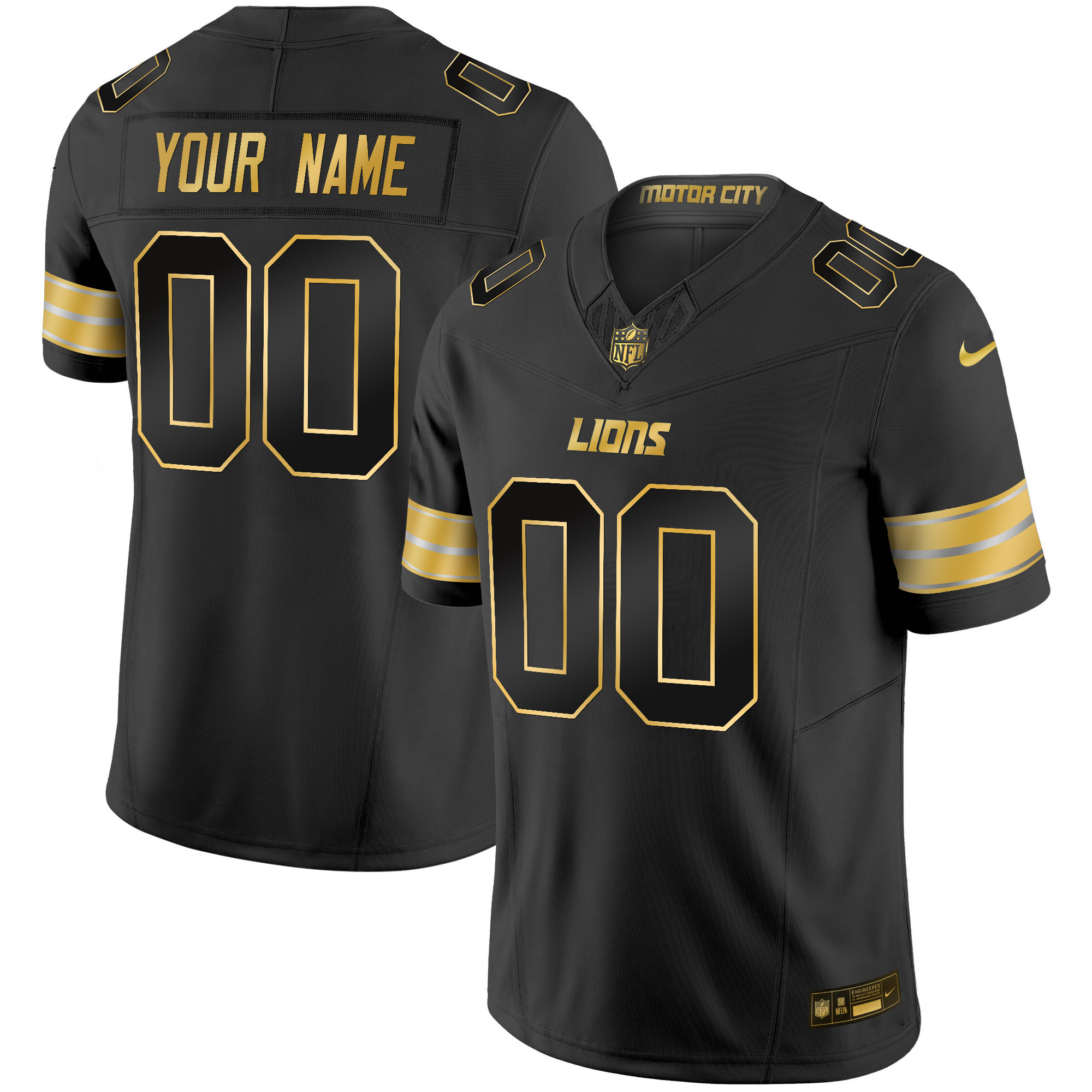 Detroit Lions 2024 Gold Vapor Limited Custom Black Gold Jersey - All Stitched 