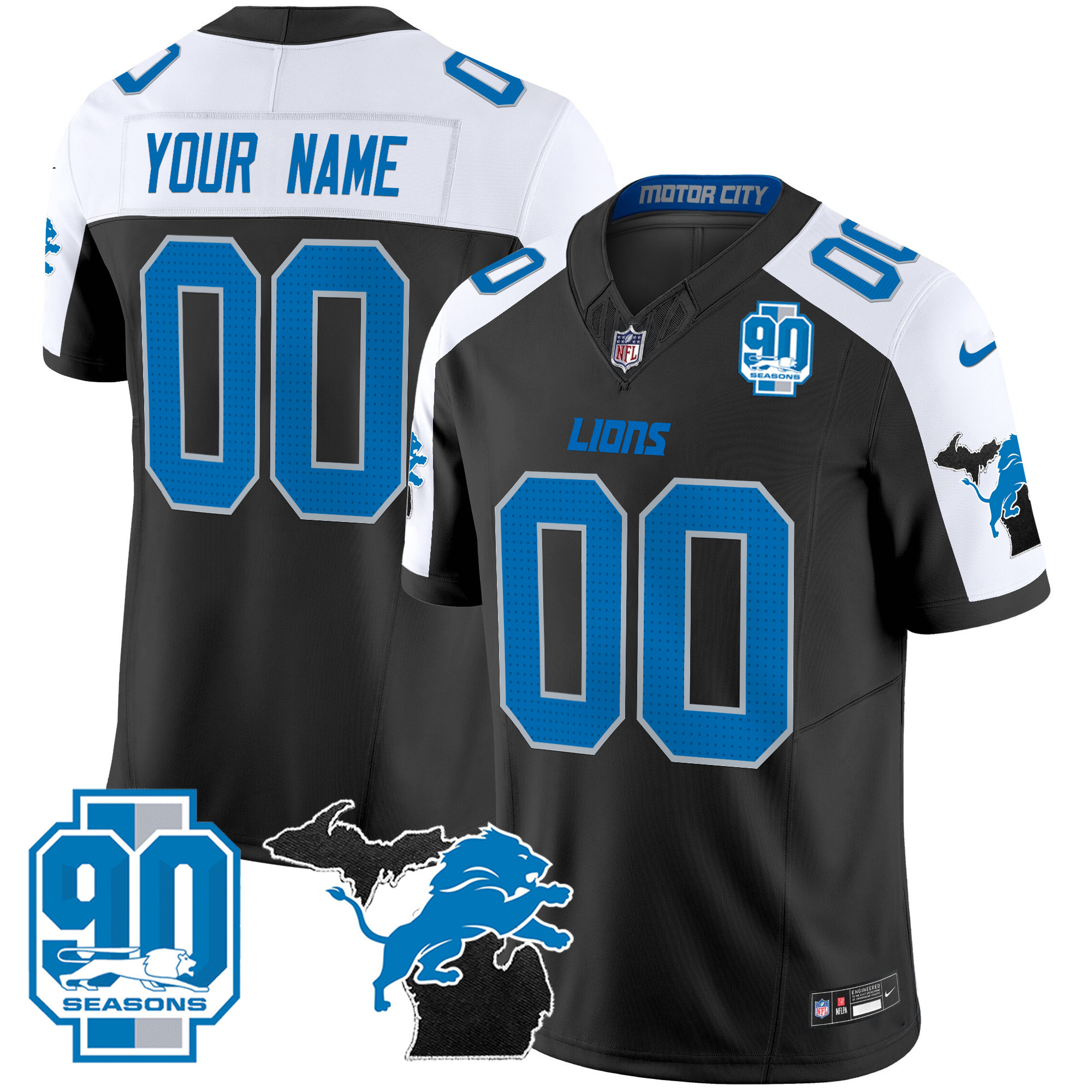 Detroit Lions 2024 Michigan & 90th Year Patch Vapor Custom Alternate Jersey - All Stitched 