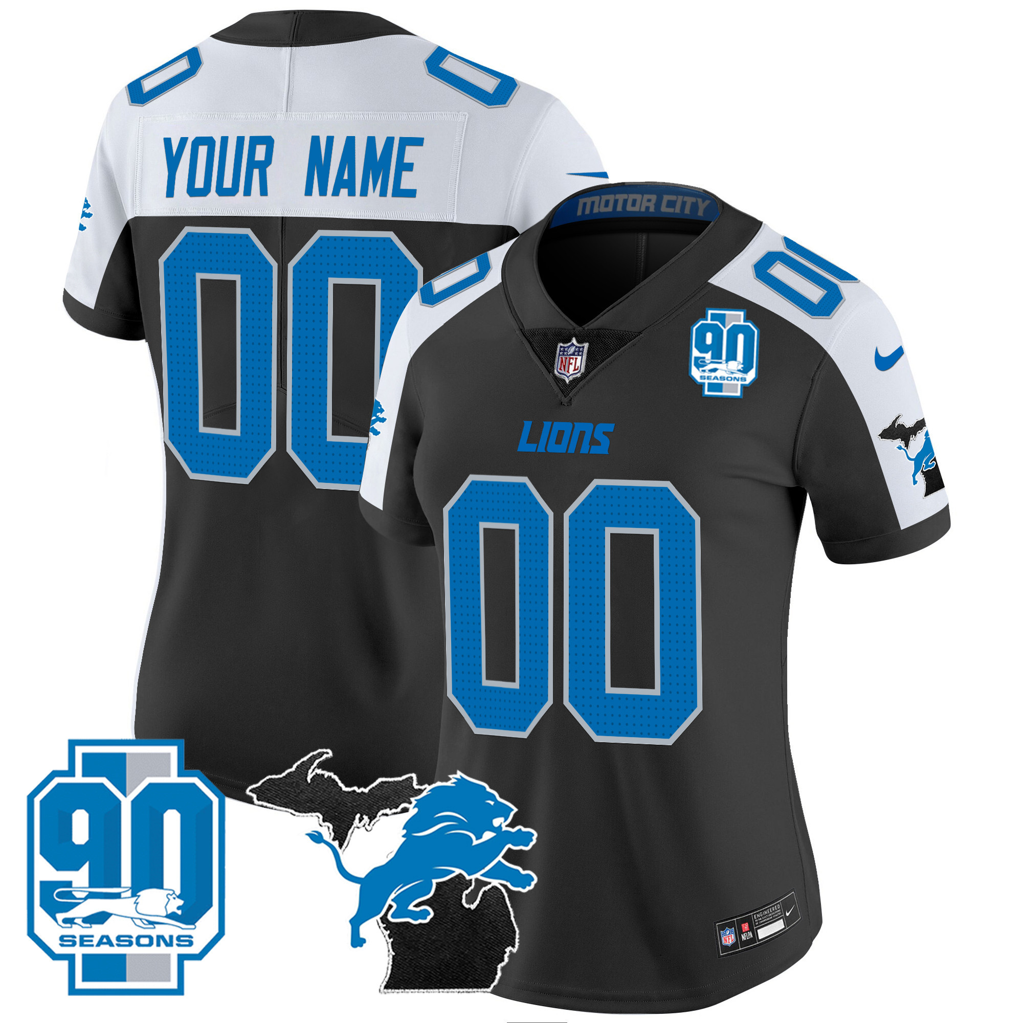 Detroit Lions 2024 Michigan & 90th Year Patch Vapor Custom Alternate Jersey - All Stitched 