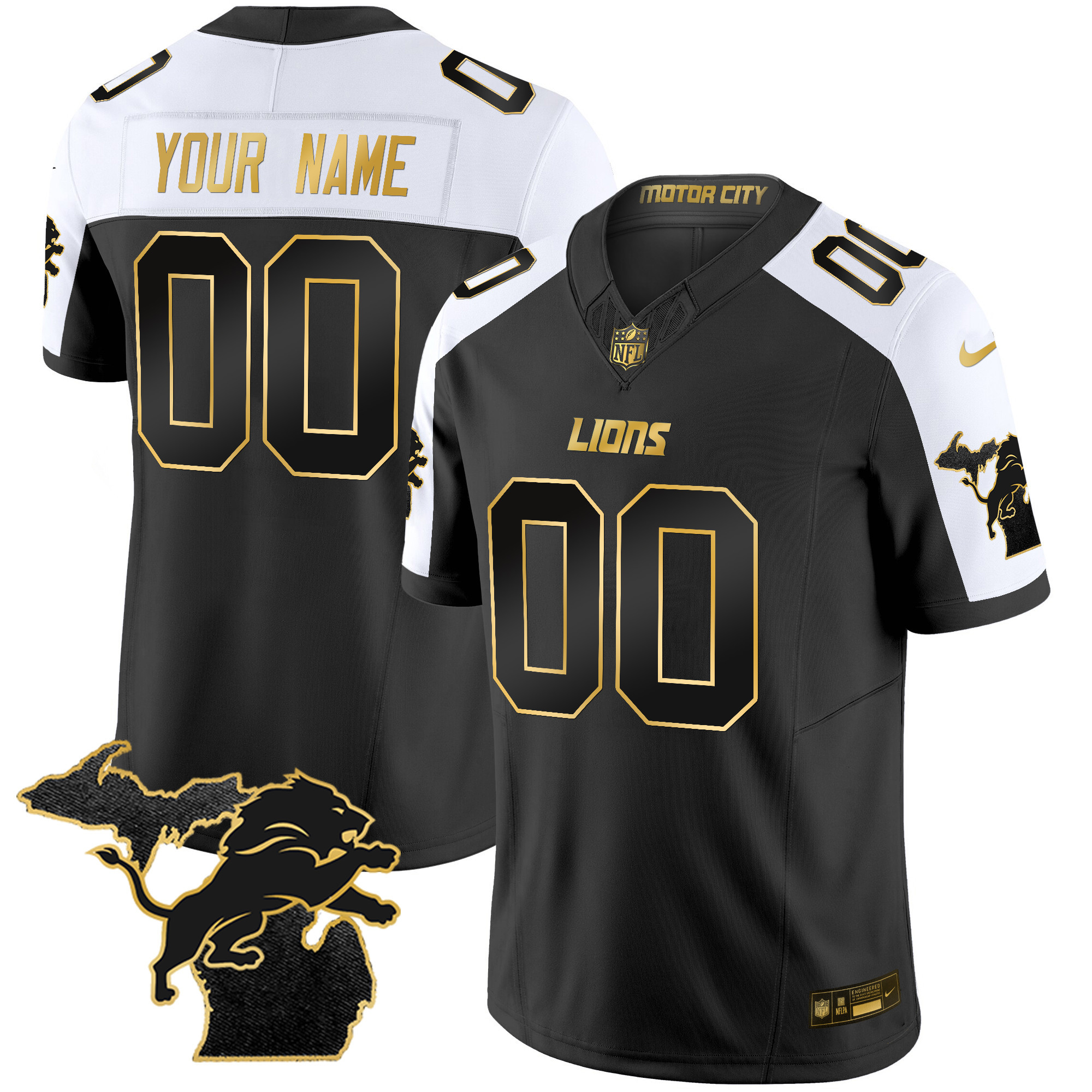 Detroit Lions 2024 Michigan Patch Gold Vapor Custom Alternate Jersey - All Stitched 