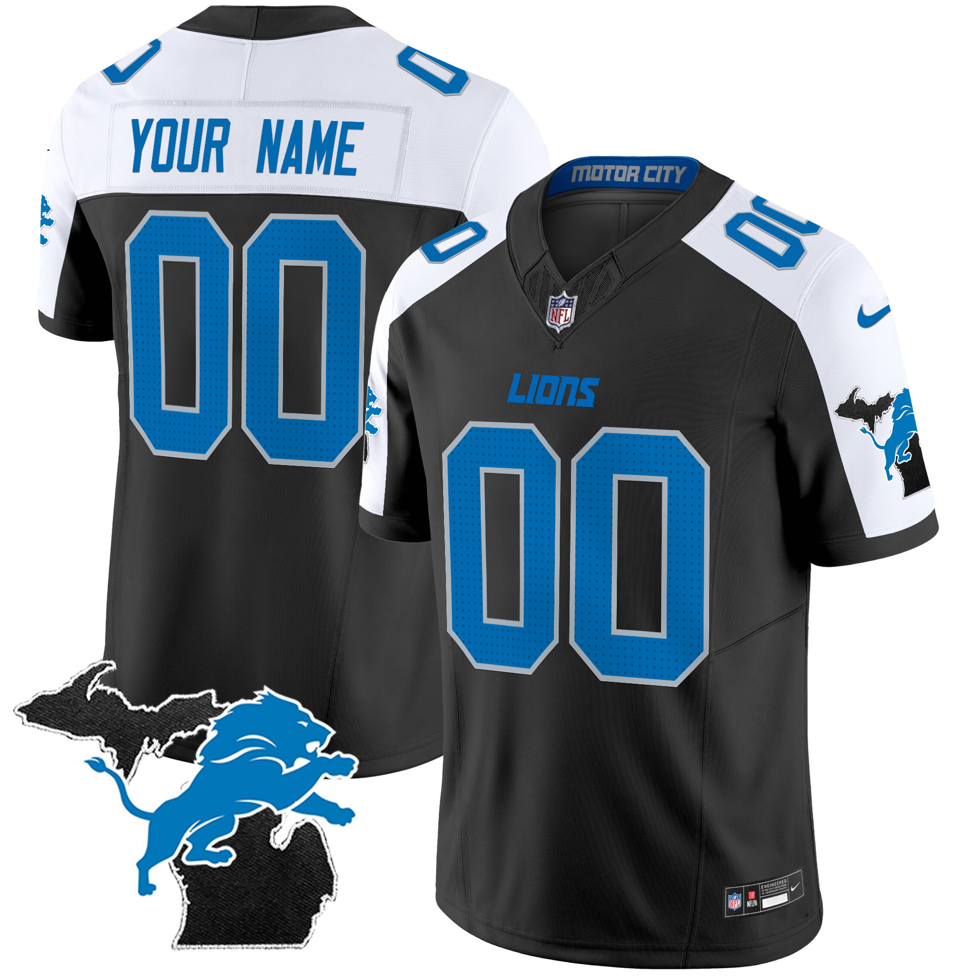 Detroit Lions 2024 Michigan Patch Vapor Limited Custom Alternate Jersey - All Stitched 