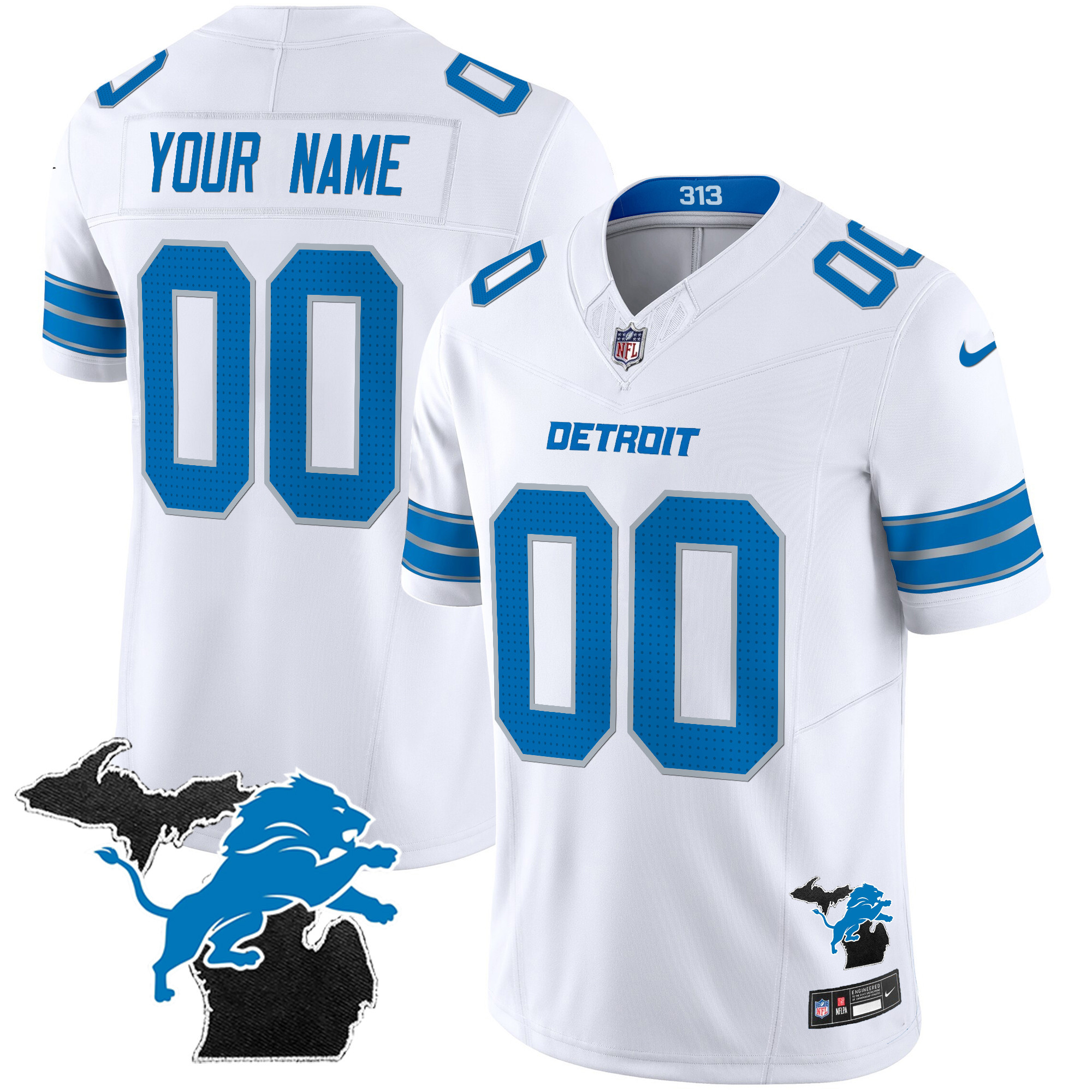 Detroit Lions 2024 Michigan Patch Vapor Limited Custom White Jersey - All Stitched 