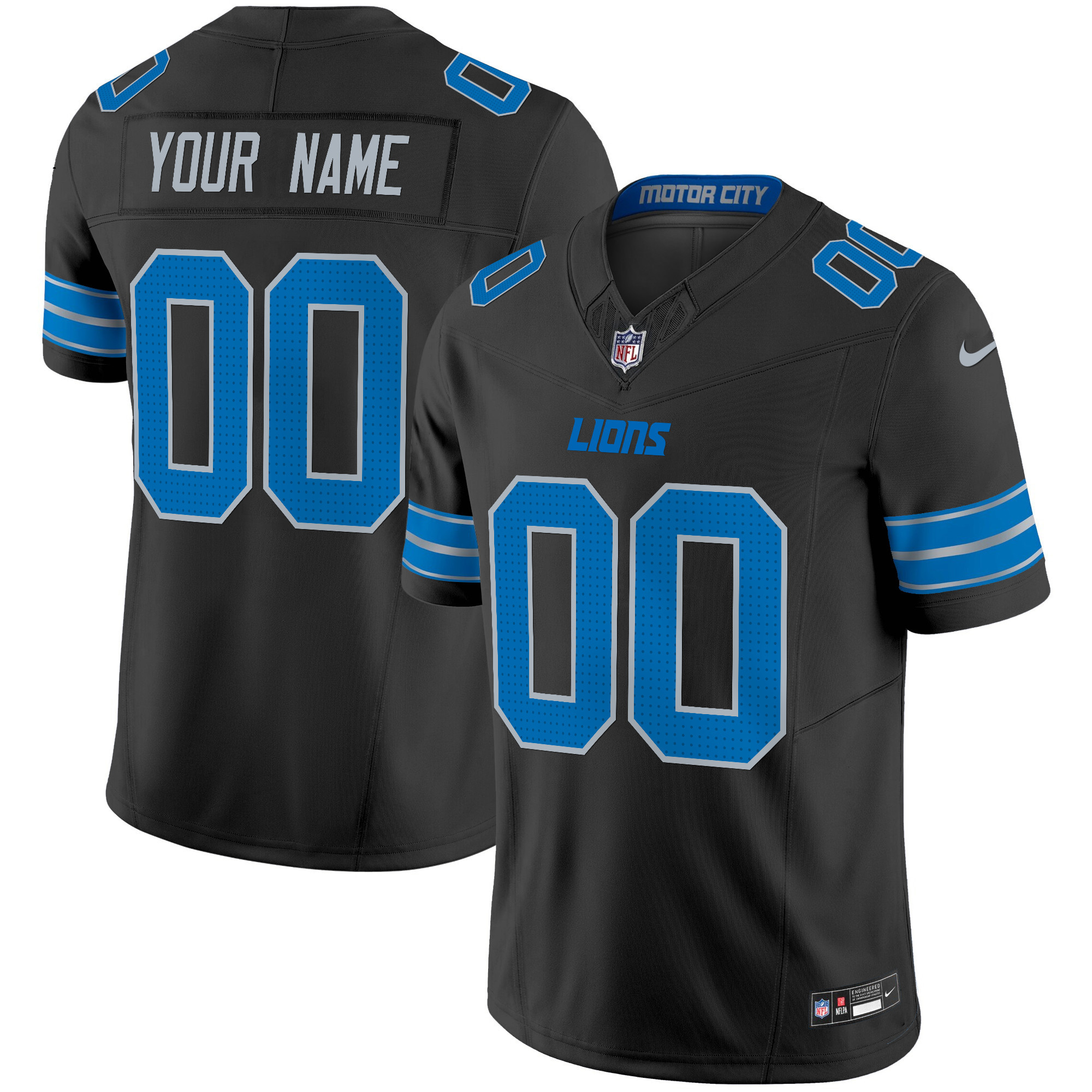 Detroit Lions 2024 Vapor Limited Custom Black Jersey - All Stitched 