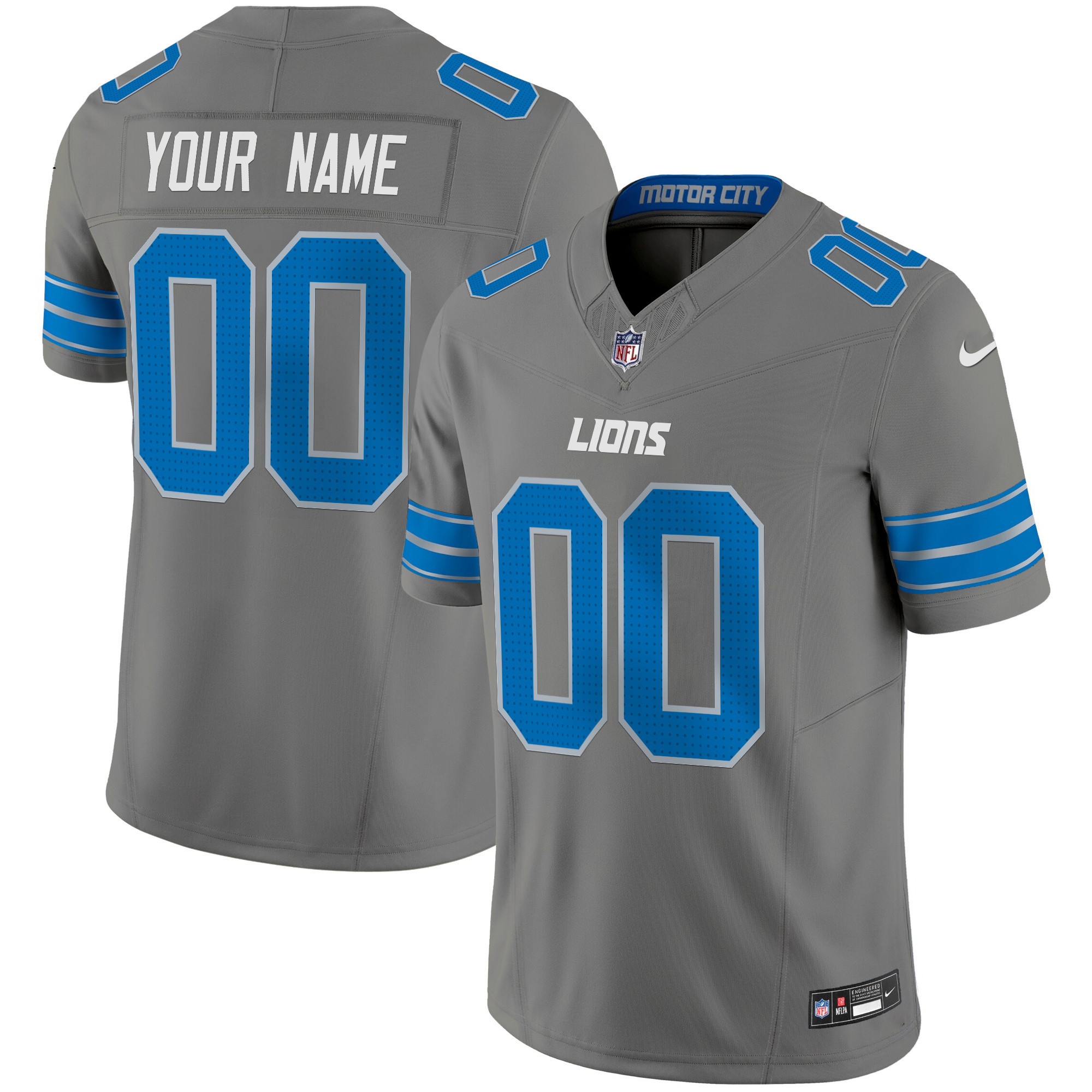 Detroit Lions 2024 Vapor Limited Custom Gray Jersey - All Stitched 