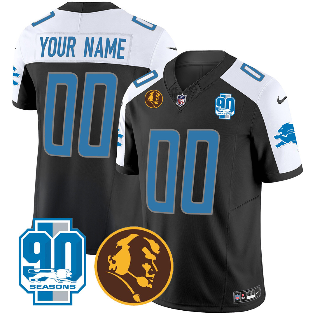 Detroit Lions 90th & John Madden Patch Custom Black Alternate Jersey - All Stitched 