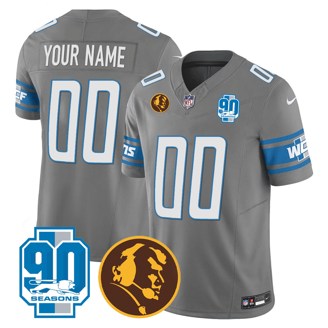 Detroit Lions 90th & John Madden Patch Custom Gray Jersey - All Stitched 