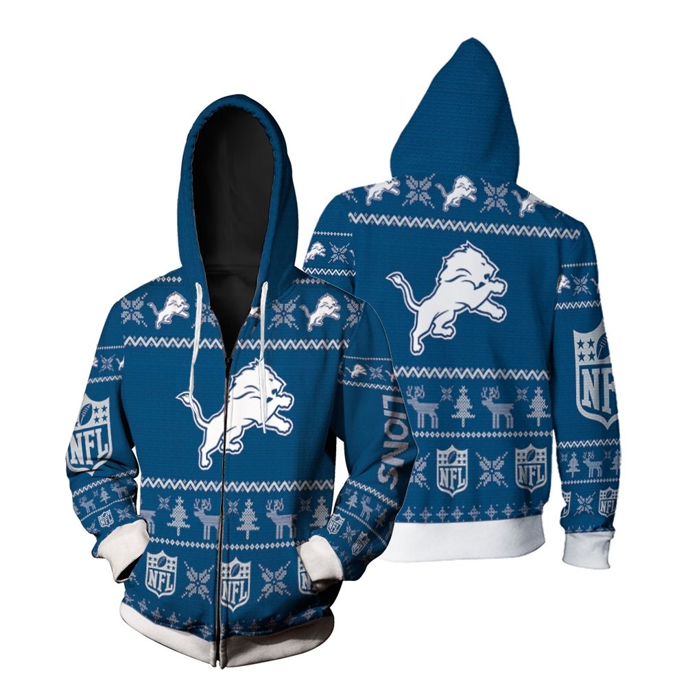 Detroit Lions Christmas 3D Zip Hoodie