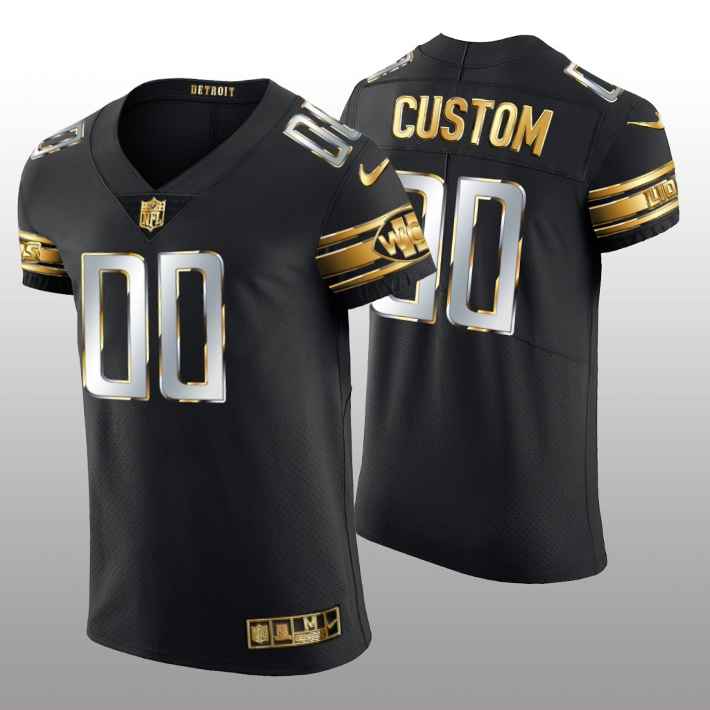 Detroit Lions Custom Black Elite Jersey Golden Edition Men's