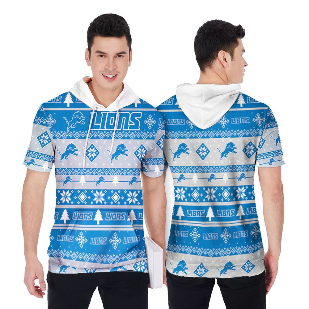 Detroit Lions For Lions Lover Christmas Pattern 3D Printed Gift For Detroit Lions Fan Short Sleeve Hoodie