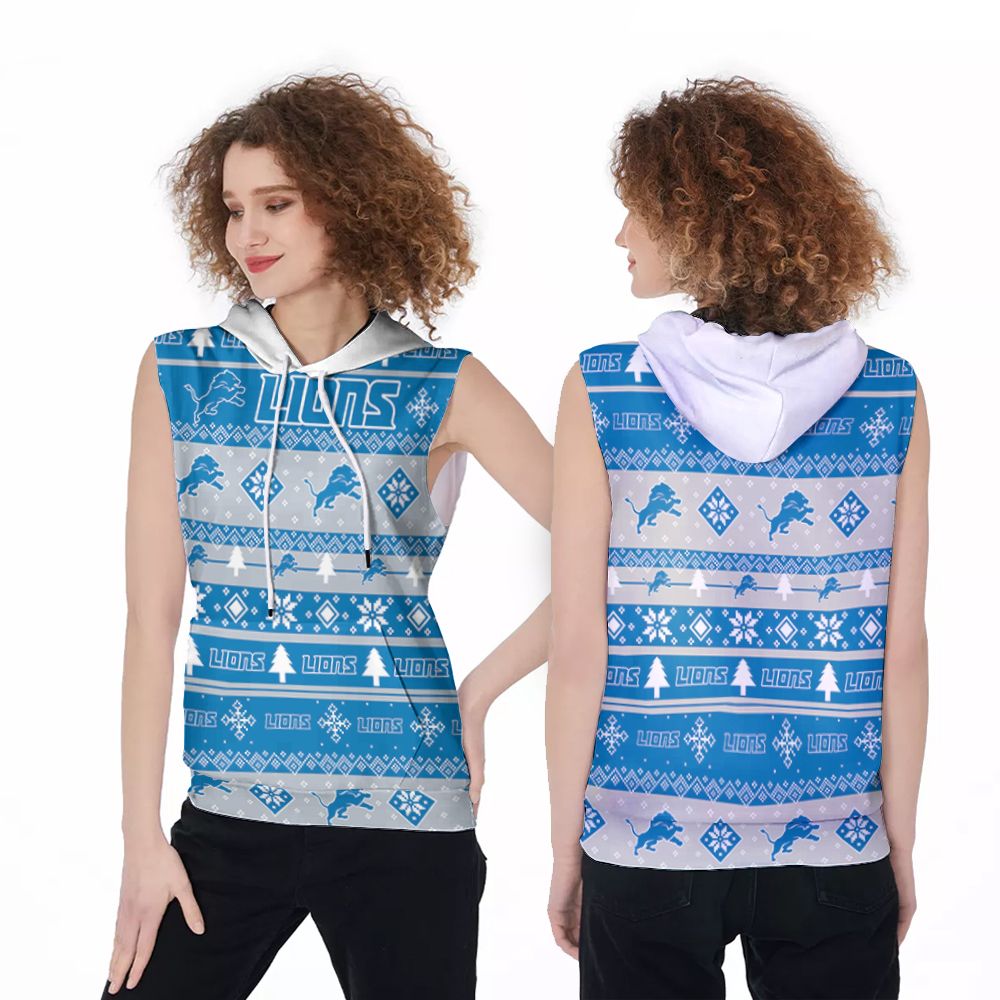 Detroit Lions For Lions Lover Christmas Pattern 3D Printed Gift For Detroit Lions Fan Sleeveless Hoodie