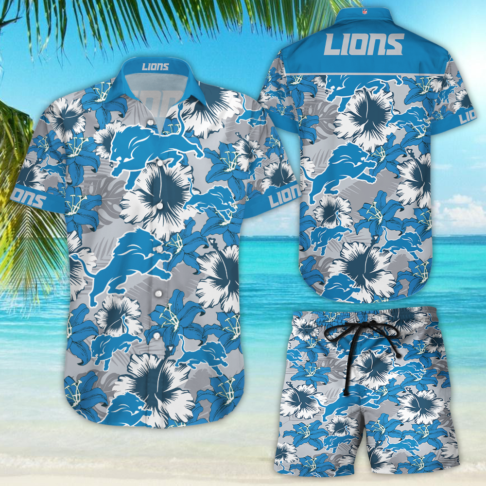 Detroit Lions Hawaiian Shirt Tropical Flower Slim Fit Body-Nfl
