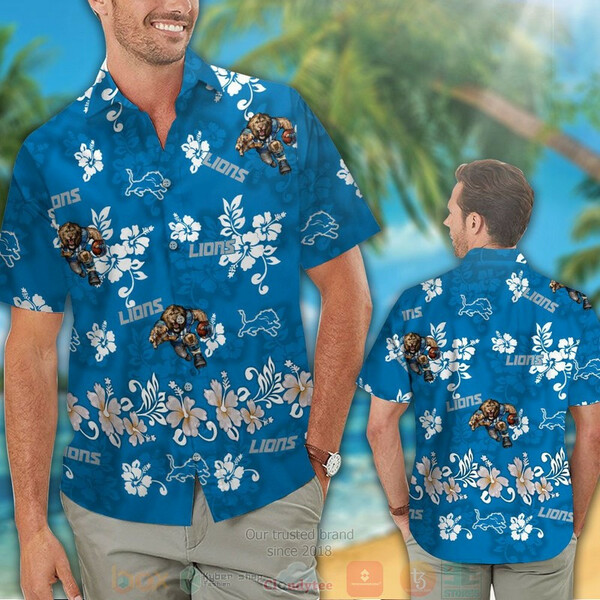 Detroit Lions Hibiscus Blue Hawaiian Shirt