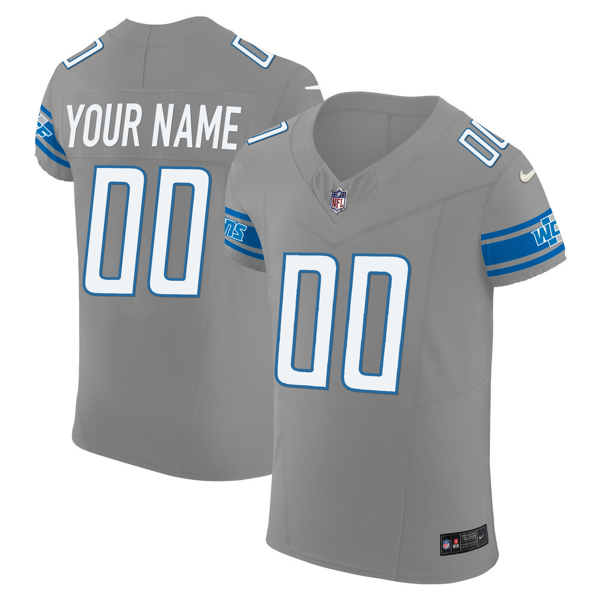Detroit Lions Vapor Elite Custom Gray Jersey - All Stitched 