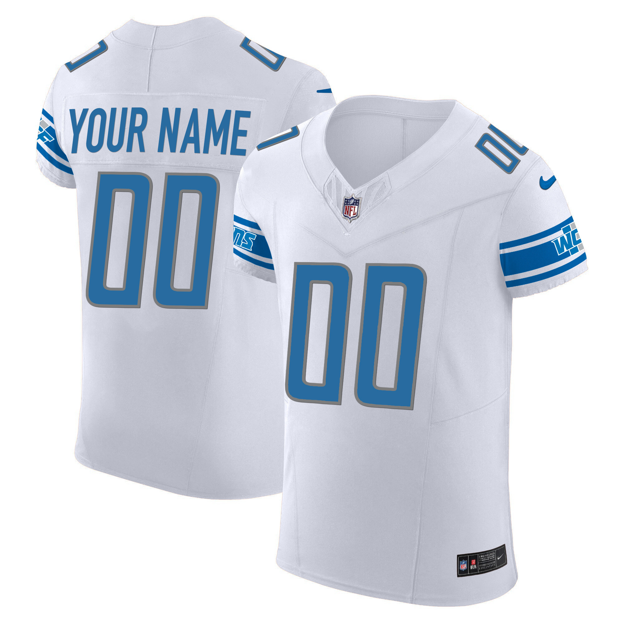 Detroit Lions Vapor Elite Custom White Jersey - All Stitched 