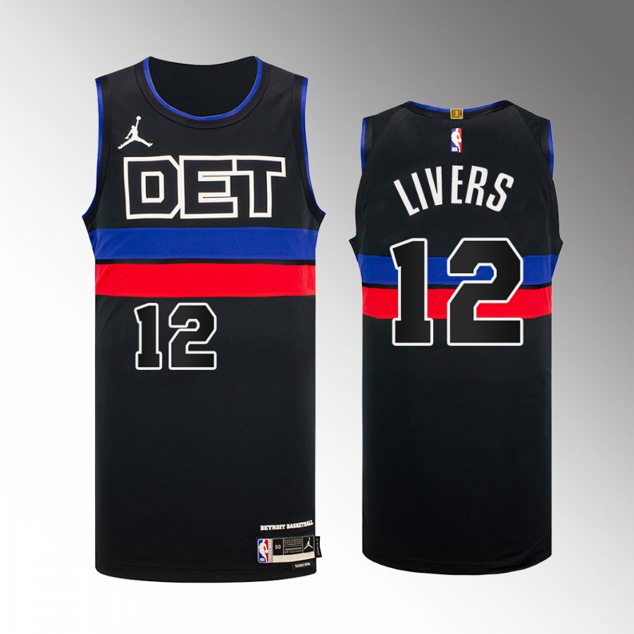 Detroit Pistons #12 Isaiah Livers Black Jersey 2022-23 Statement Edition