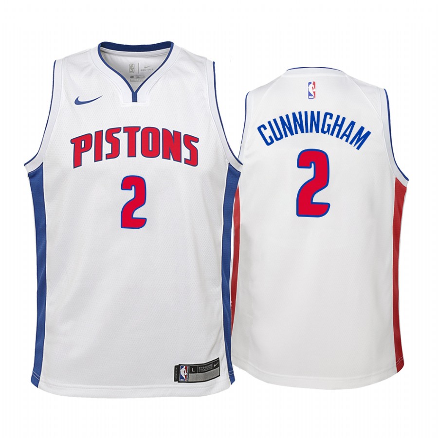 Detroit Pistons Cade Cunningham 2021 NBA Draft First White Youth Jersey Association Edition #2