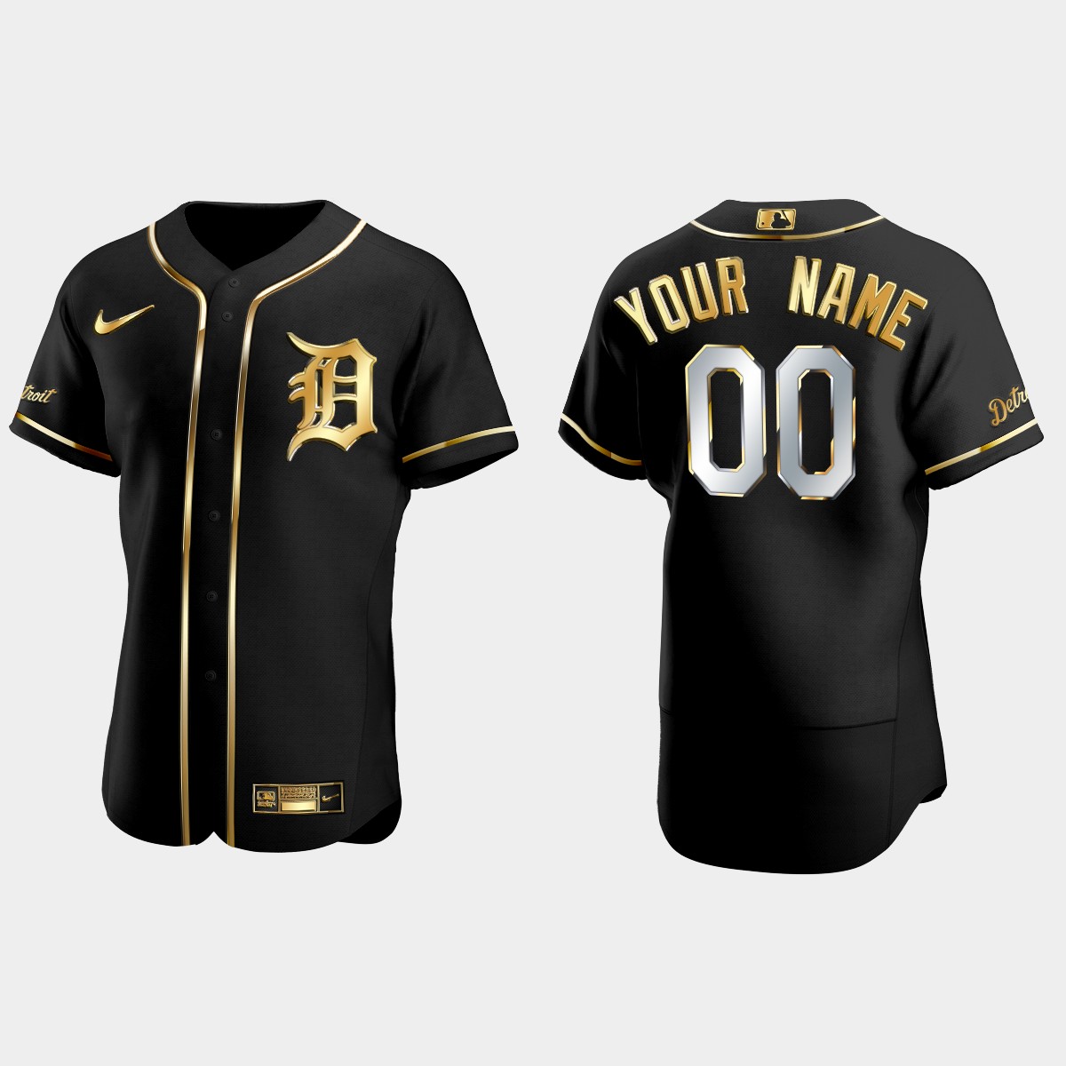 Detroit Tigers #00 Custom Golden Edition Jersey – Black