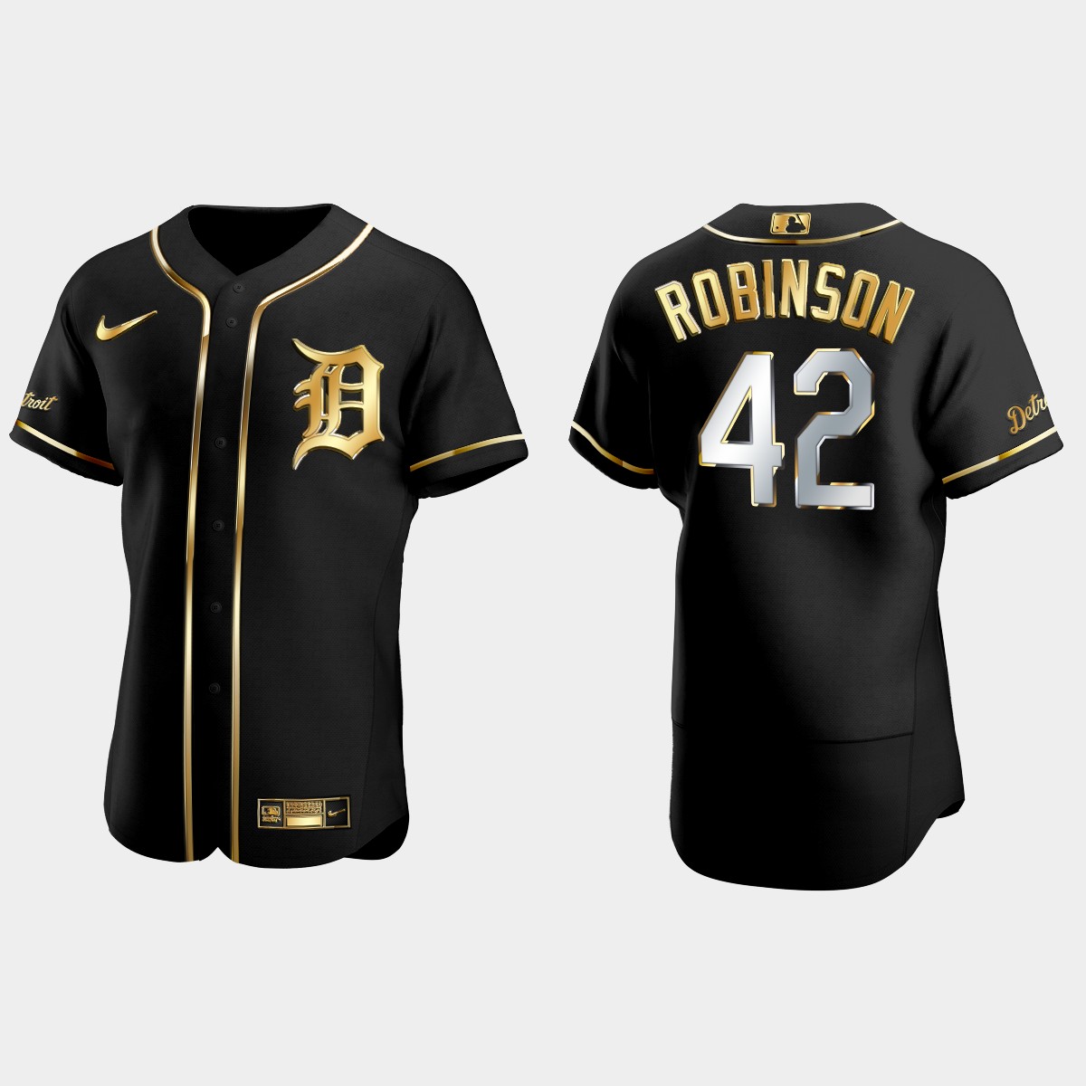 Detroit Tigers #42 Jackie Robinson Golden Edition Jersey - Black