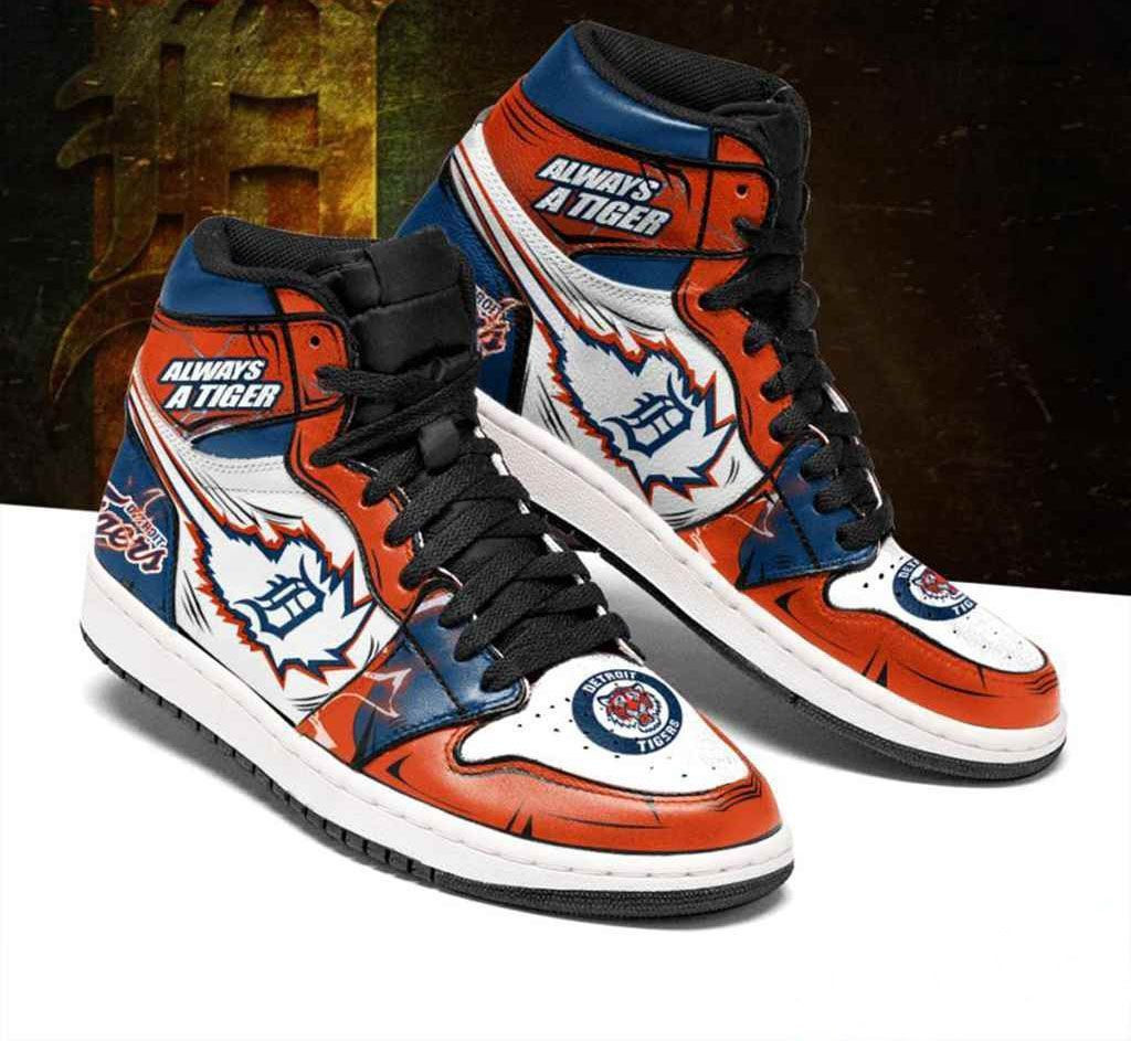 Detroit Tigers MLB baseball Fashion Sneakers Basketball Shoes Leather High Top Air Jordan Sneaker, Air Jordan Hightop