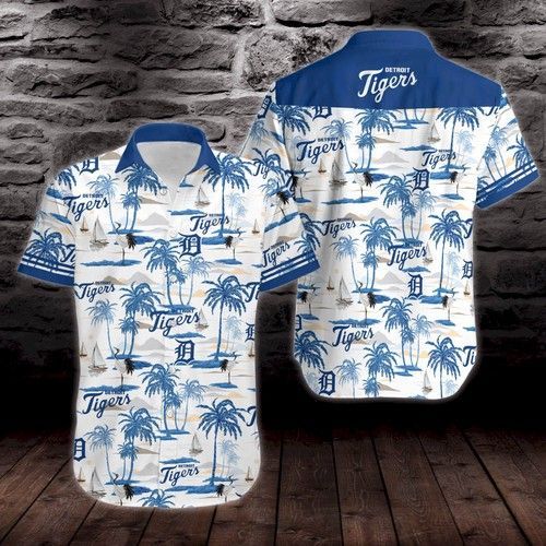 Detroit Tigers Tropical Vector Seamless Pattern Hawaiian Shirt