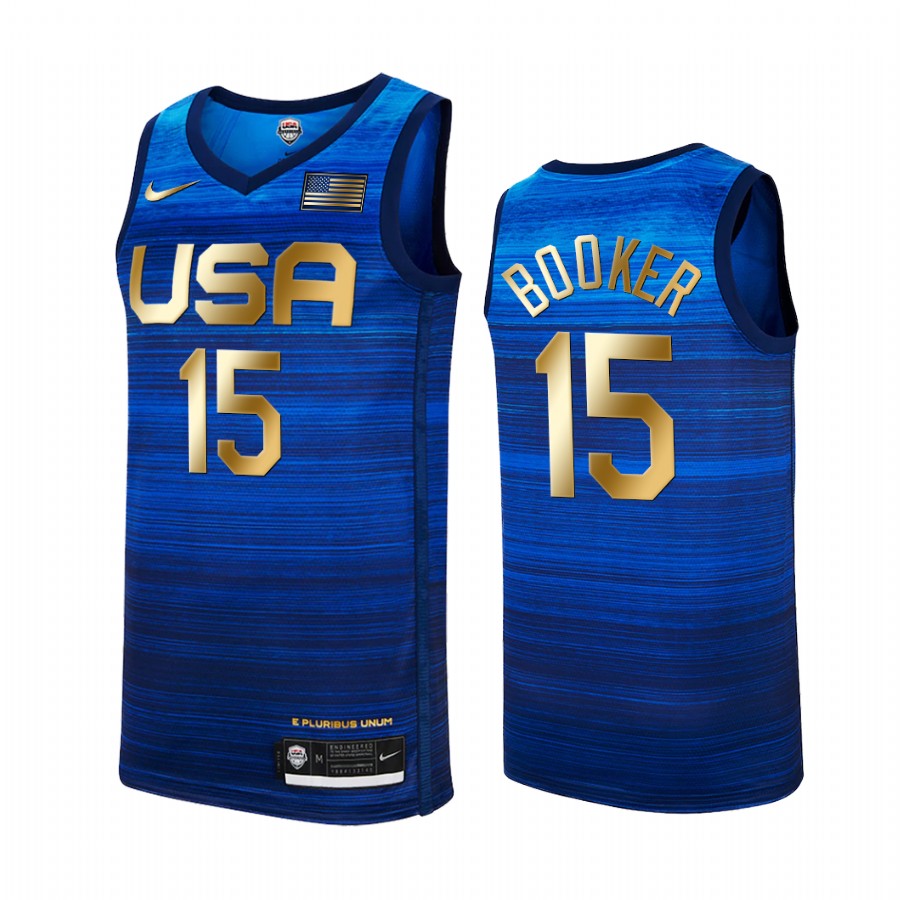 Devin Booker USA #15 Blue 2021 Tokyo Olymipcs Gold Winner 4 Consecutive Jersey
