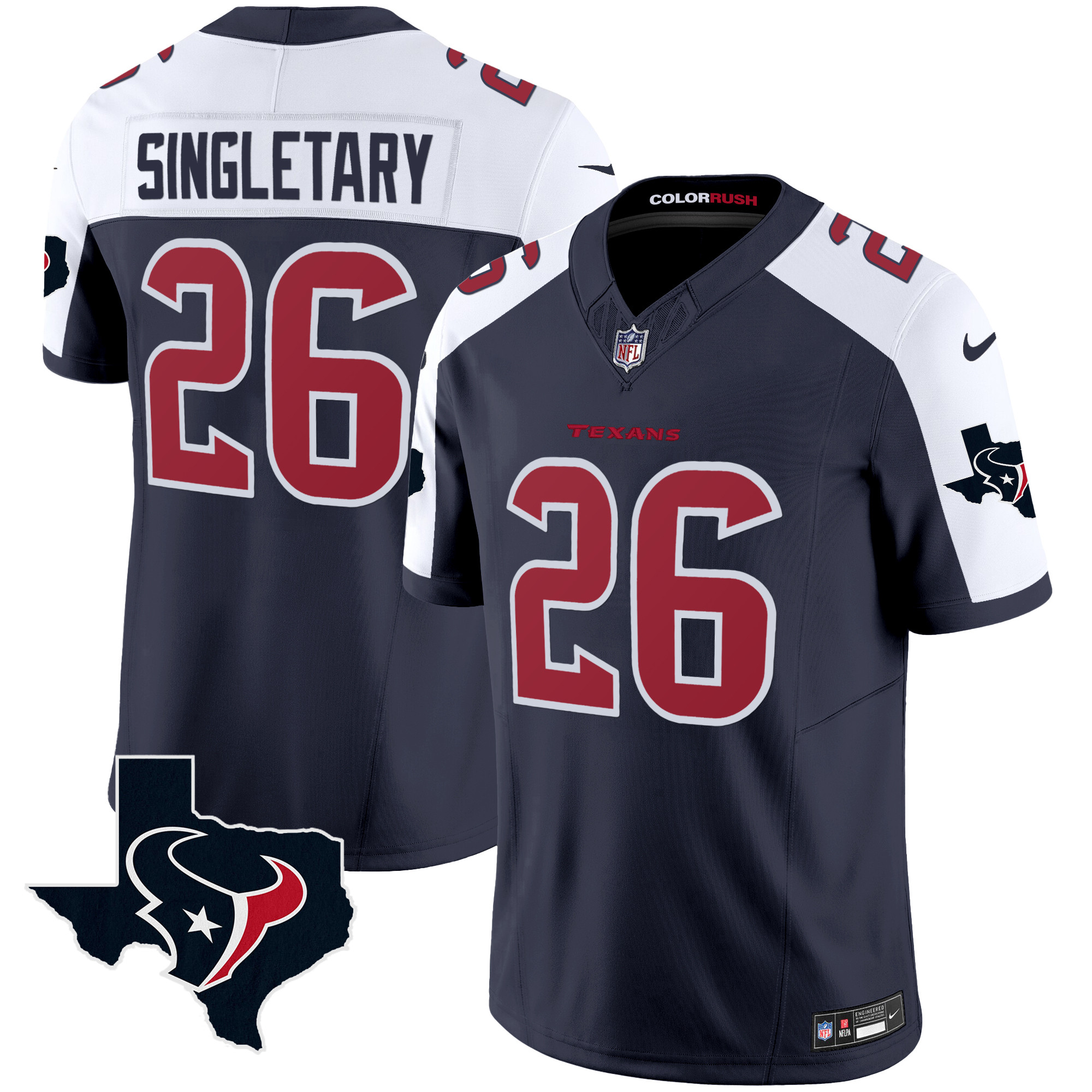 Devin Singletary Men's Houston Texans Color Rush Legend Vapor Navy Alternate Jersey - All Stitched 