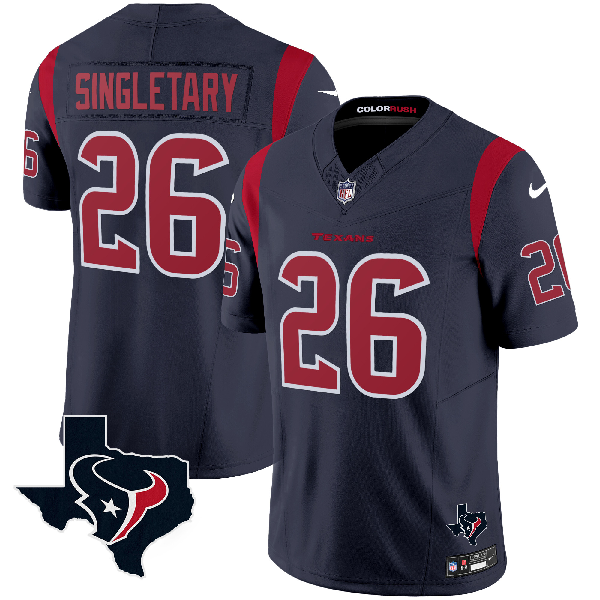Devin Singletary Men's Houston Texans Color Rush Legend Vapor Navy Jersey - All Stitched 