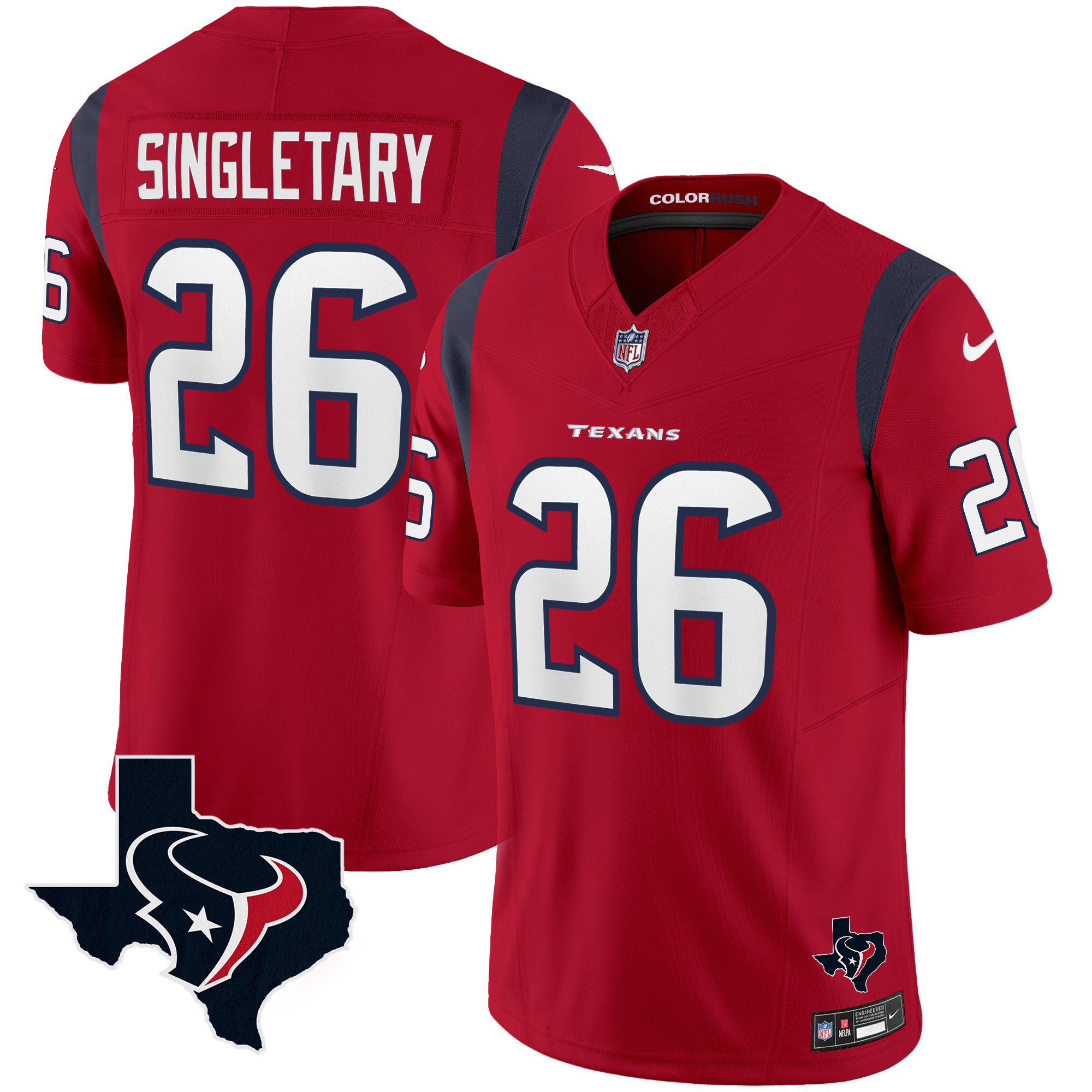 Devin Singletary Men's Houston Texans Color Rush Legend Vapor Red Jersey - All Stitched 