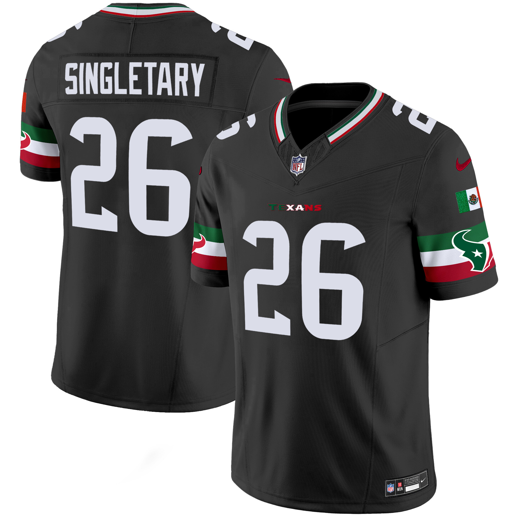 Devin Singletary Men's Houston Texans Mexico Vapor Limited Black Jersey - All Stitched 