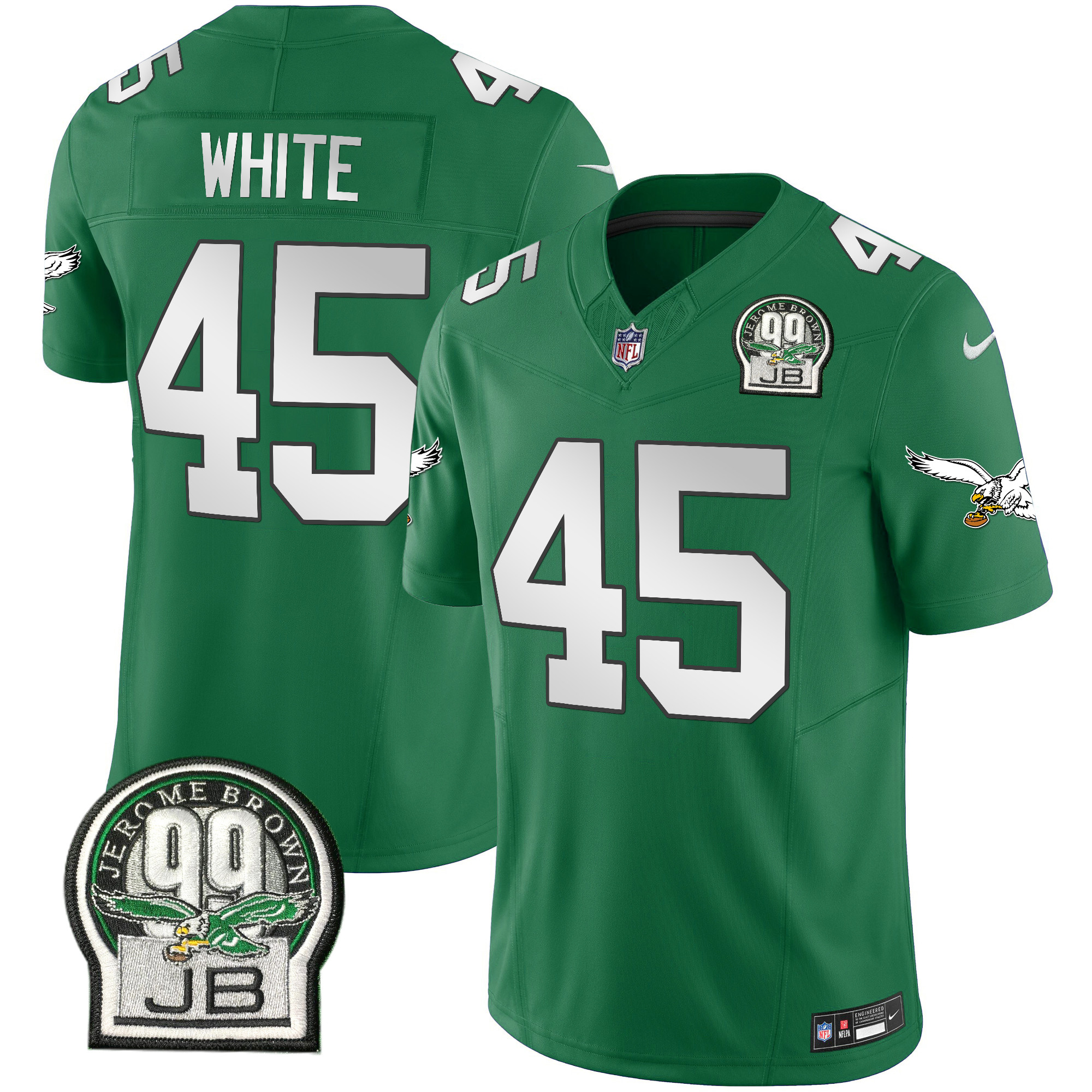 Devin White Men's Philadelphia Eagles Jerome Brown Patch Kelly Green Alternate V2 Jersey - All Stitched